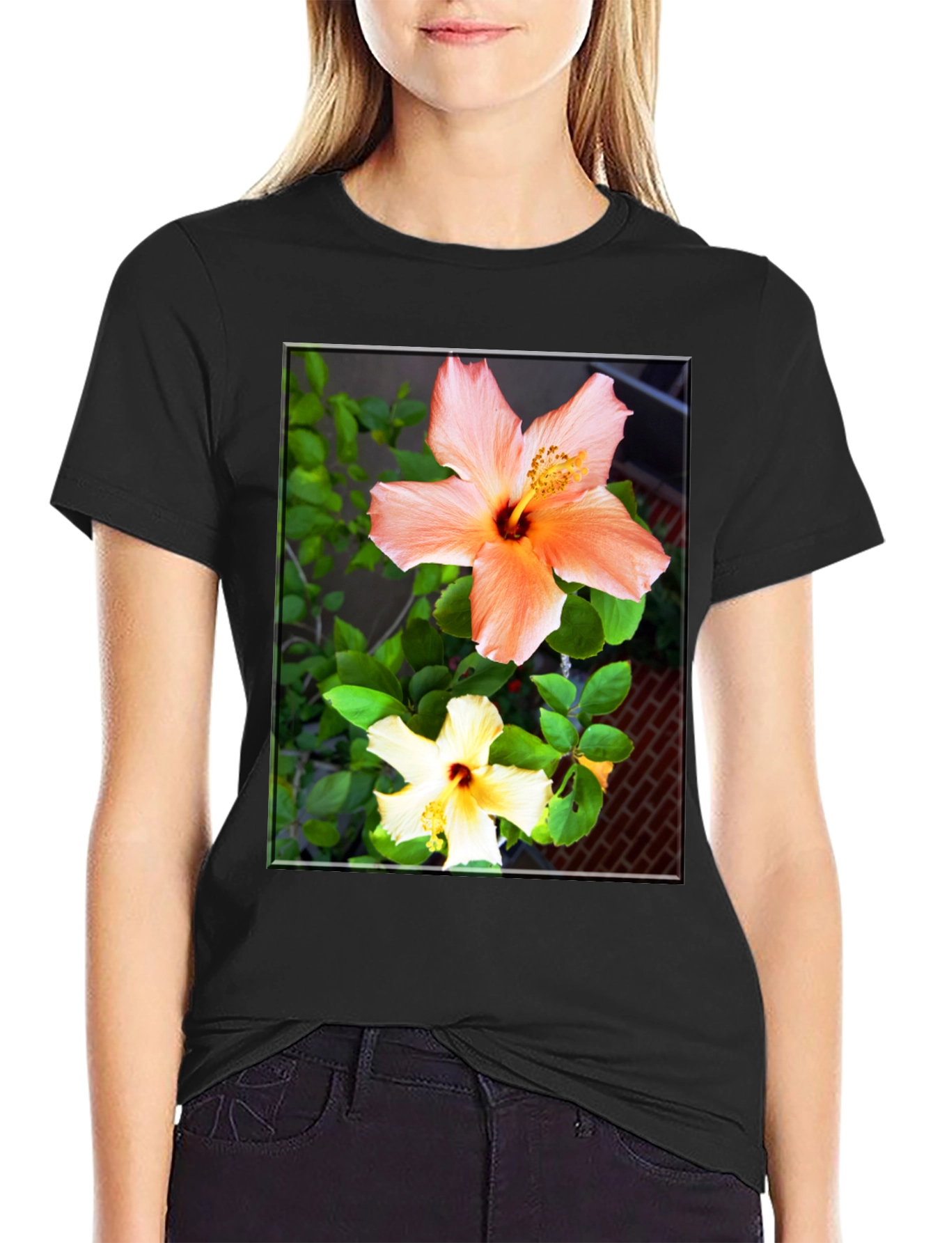 Floral Hibiscus Print Black T-Shirt