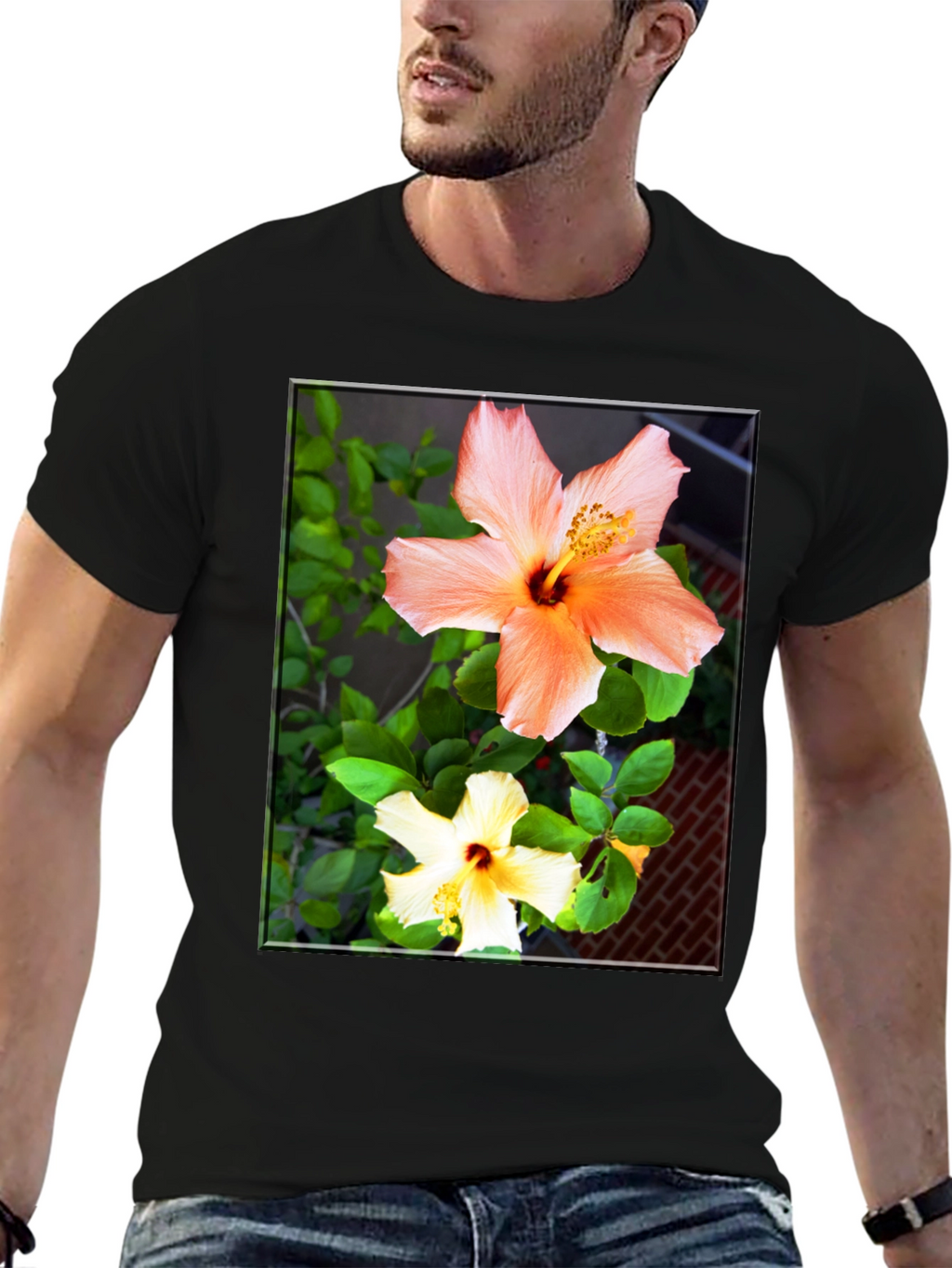 Floral Hibiscus Print Black T-Shirt