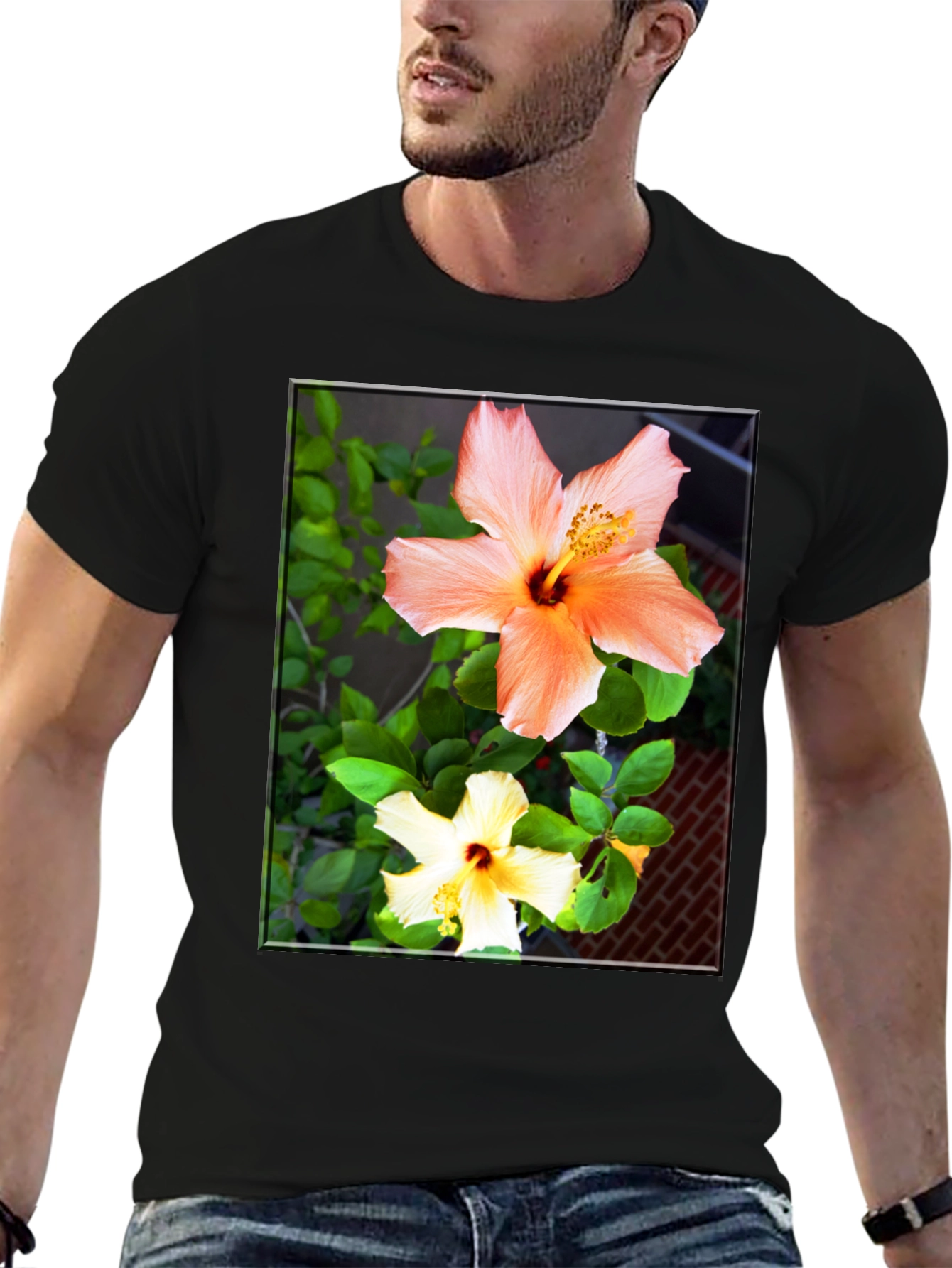 Floral Hibiscus Print Black T-Shirt