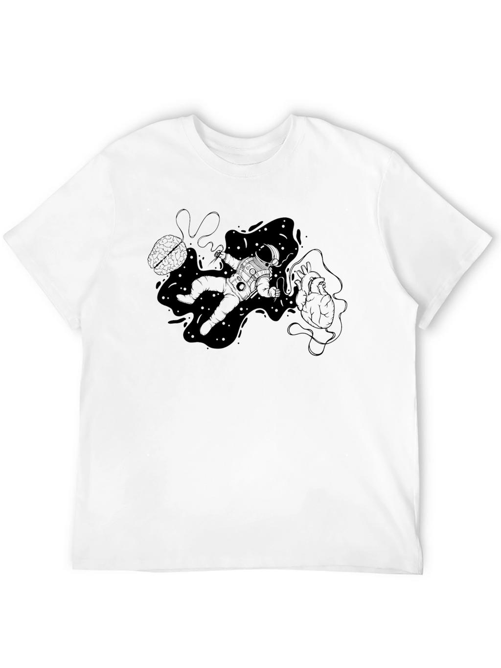 Astronaut Brain Heart Black T-Shirt