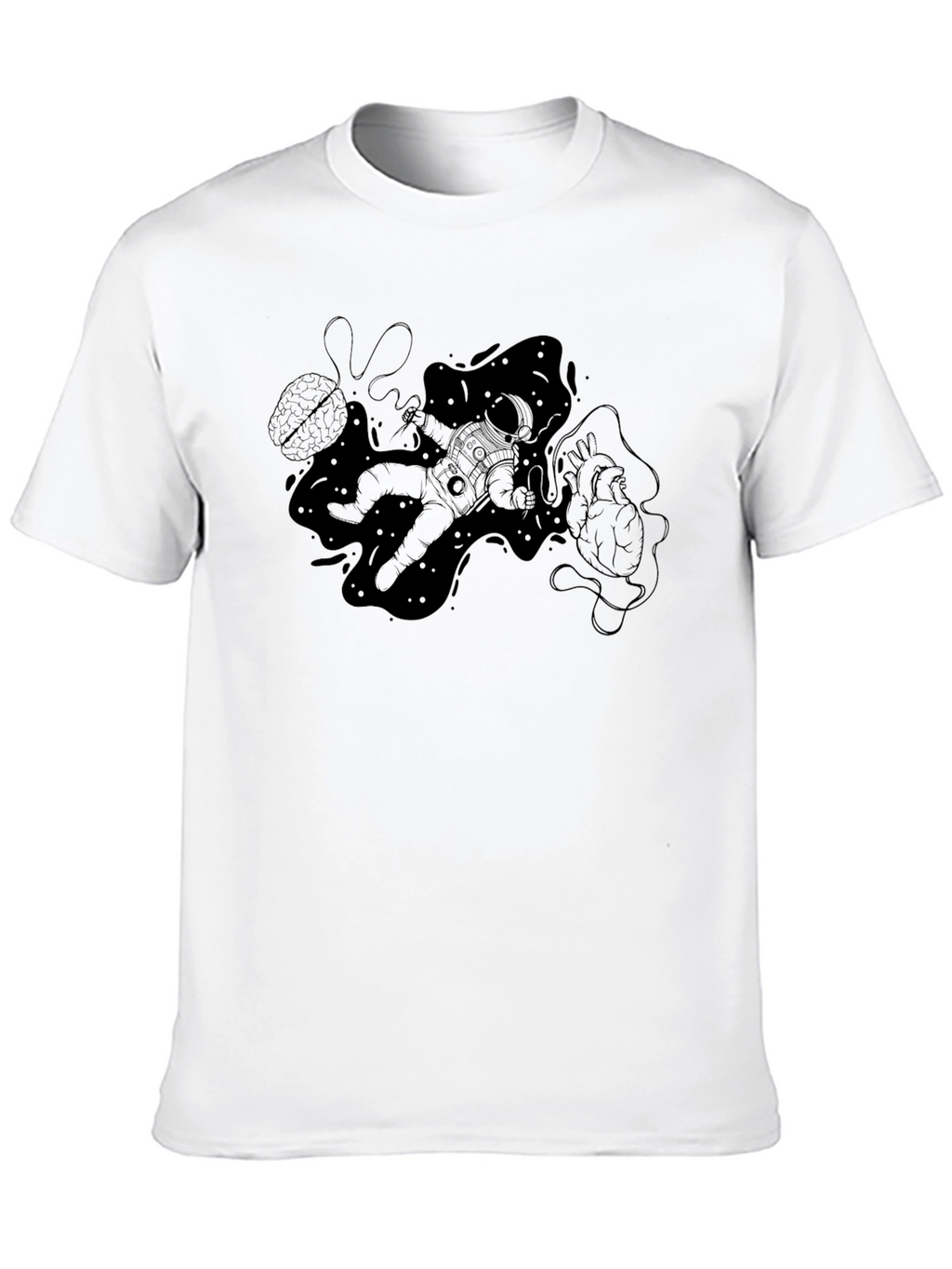 Astronaut Brain Heart Black T-Shirt