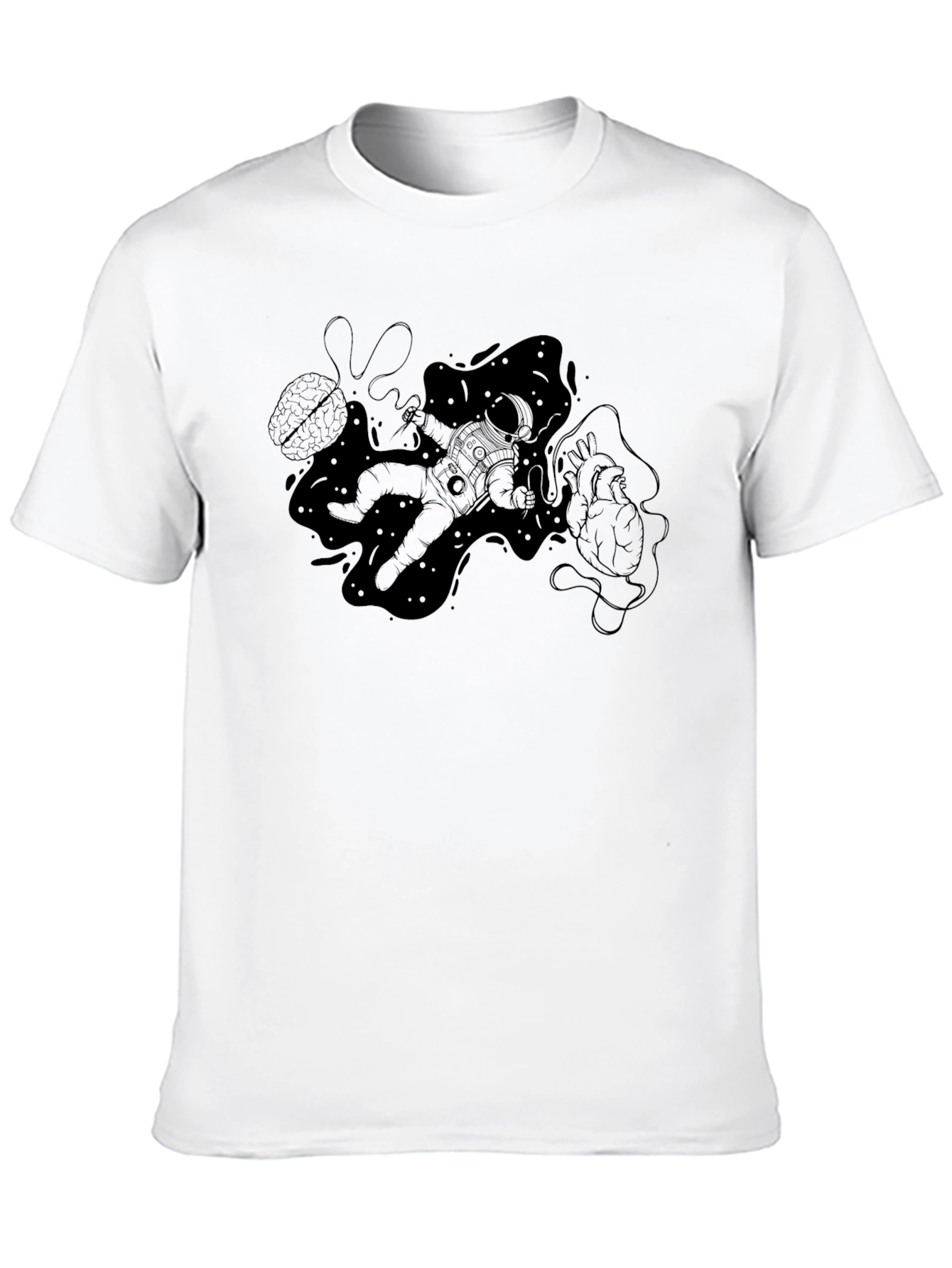 Astronaut Brain Heart Black T-Shirt