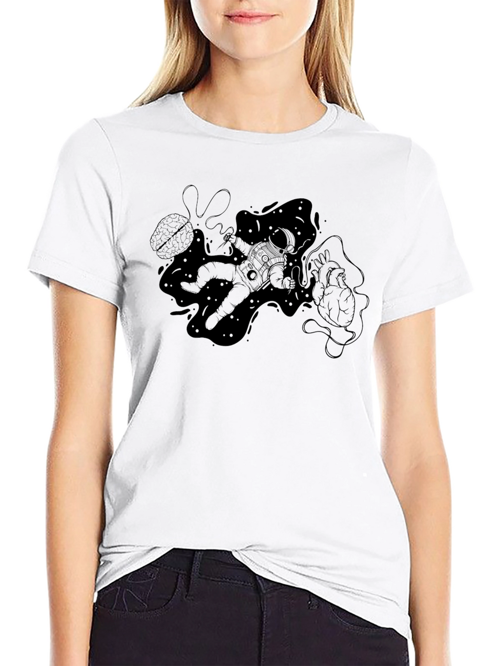 Astronaut Brain Heart Black T-Shirt