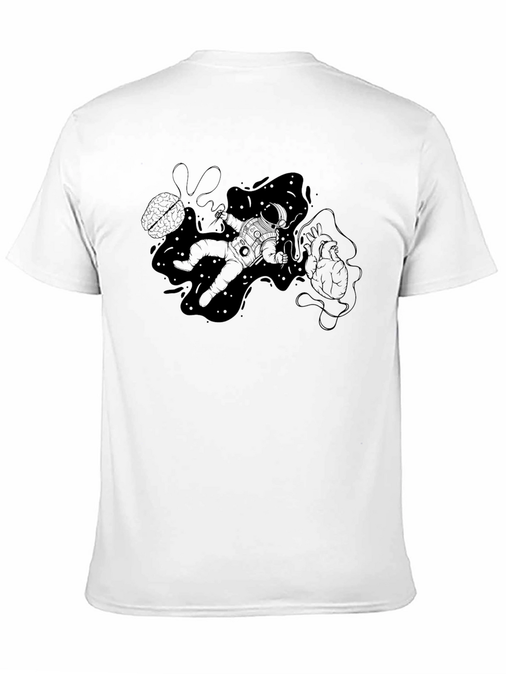 Astronaut Brain Heart Black T-Shirt