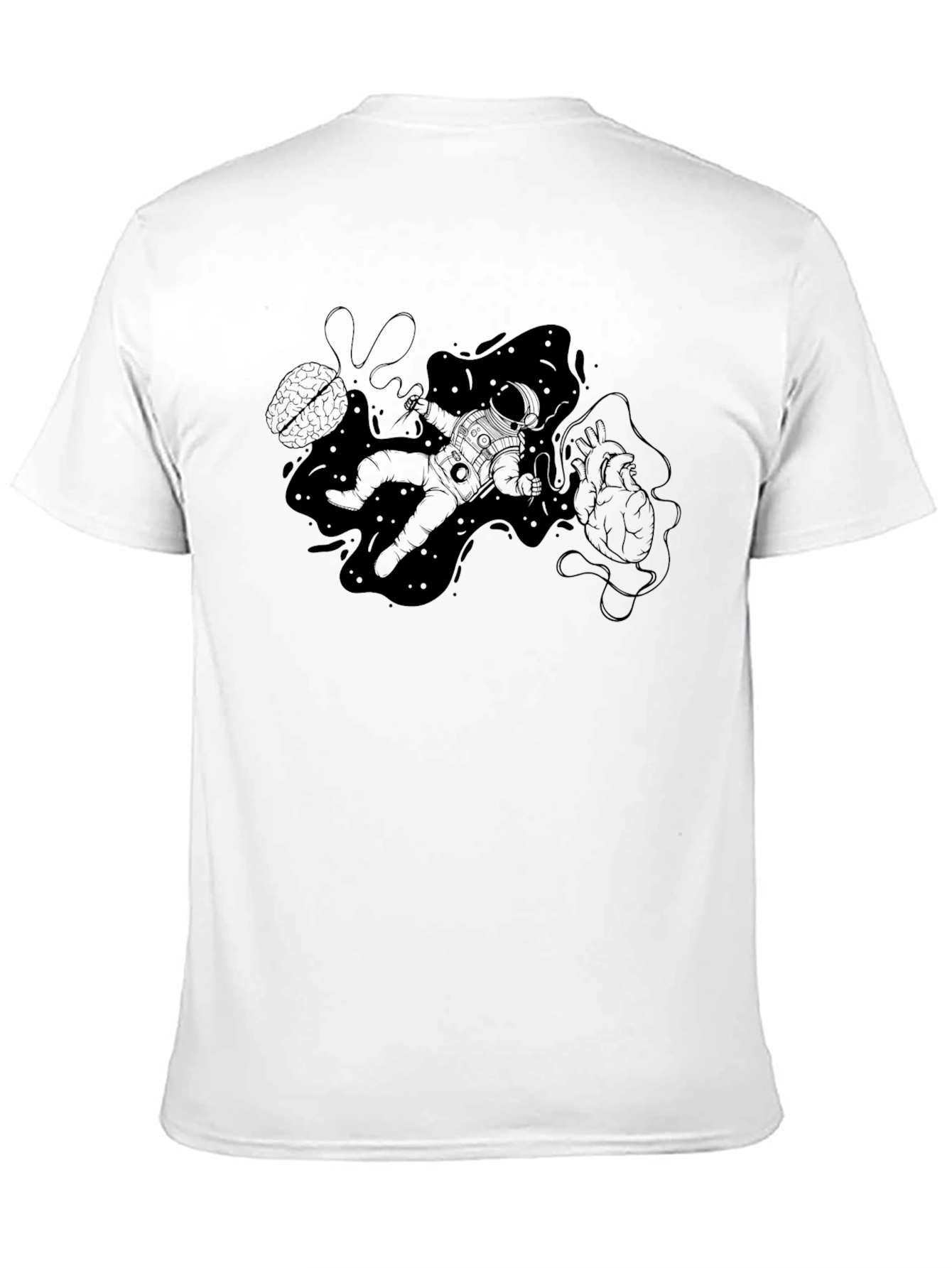 Astronaut Brain Heart Black T-Shirt