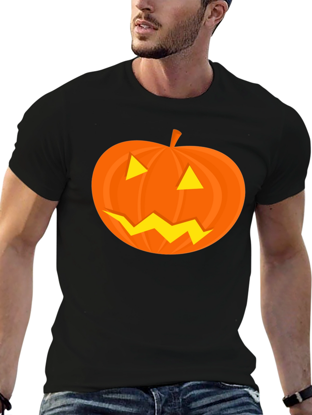 Halloween Pumpkin Face Black T-Shirt