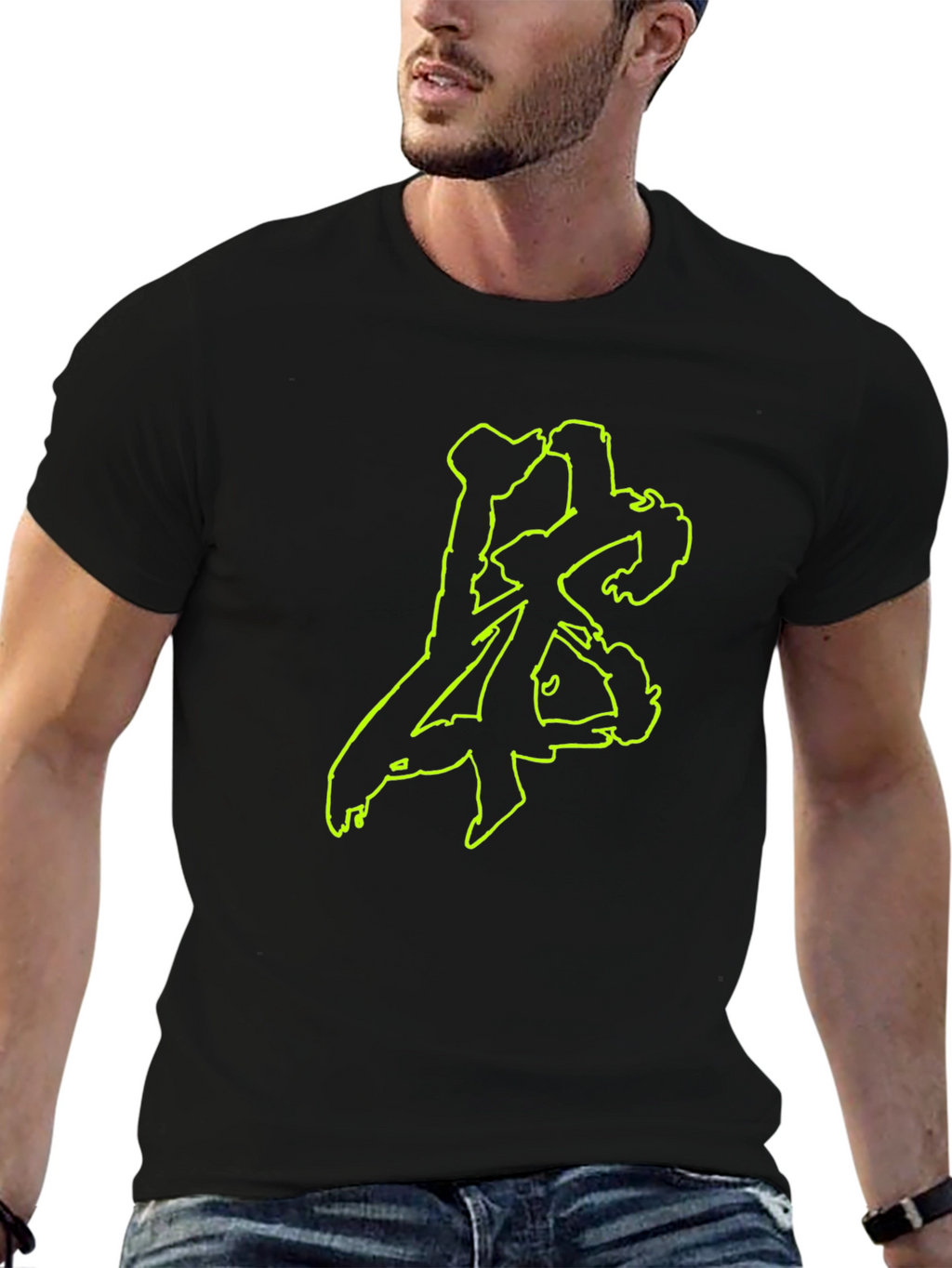 Black T-Shirt with Green Abstract Design