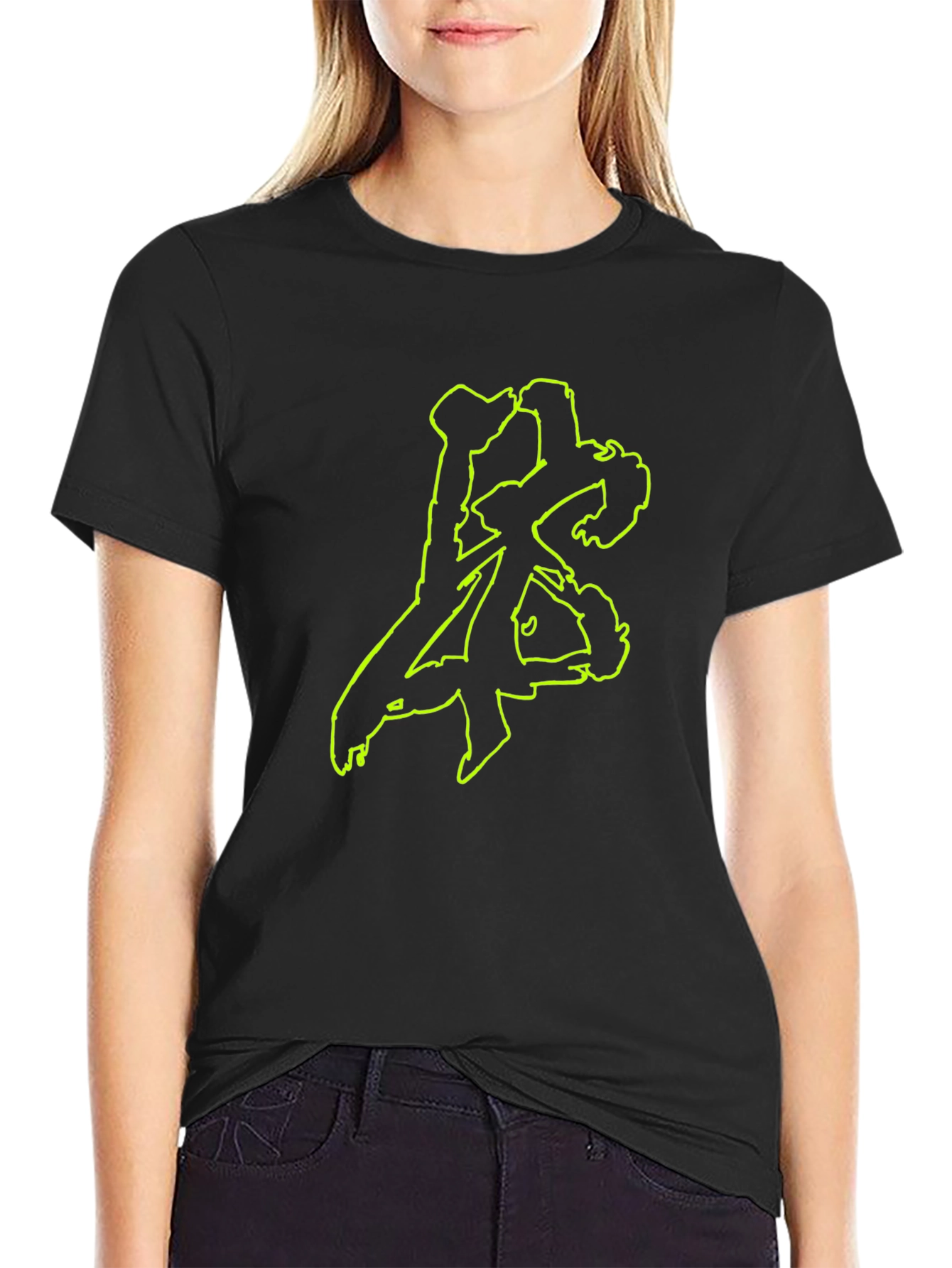 Black T-Shirt with Green Abstract Design