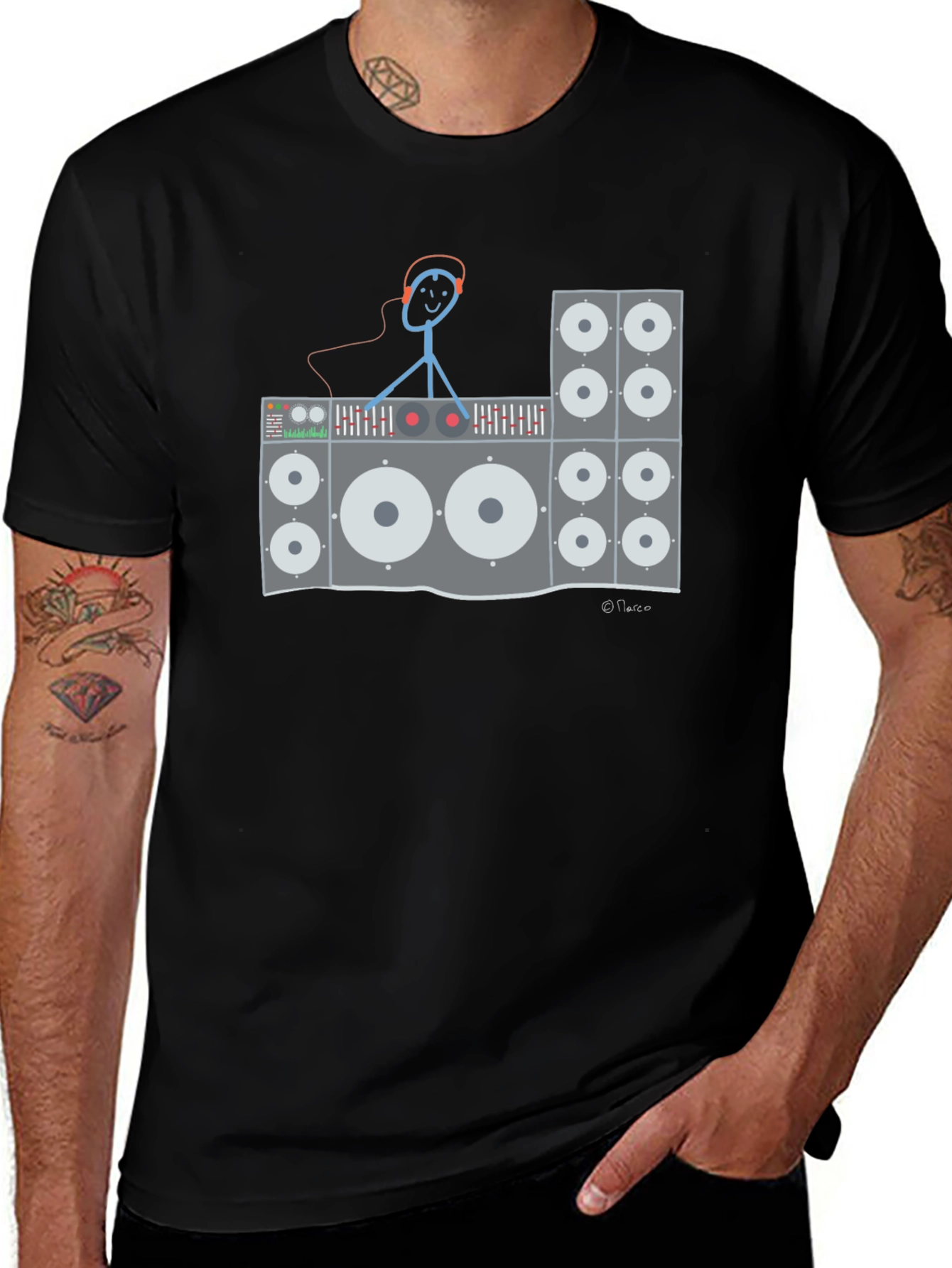 DJ Stick Figure Graphic T-Shirt - Black