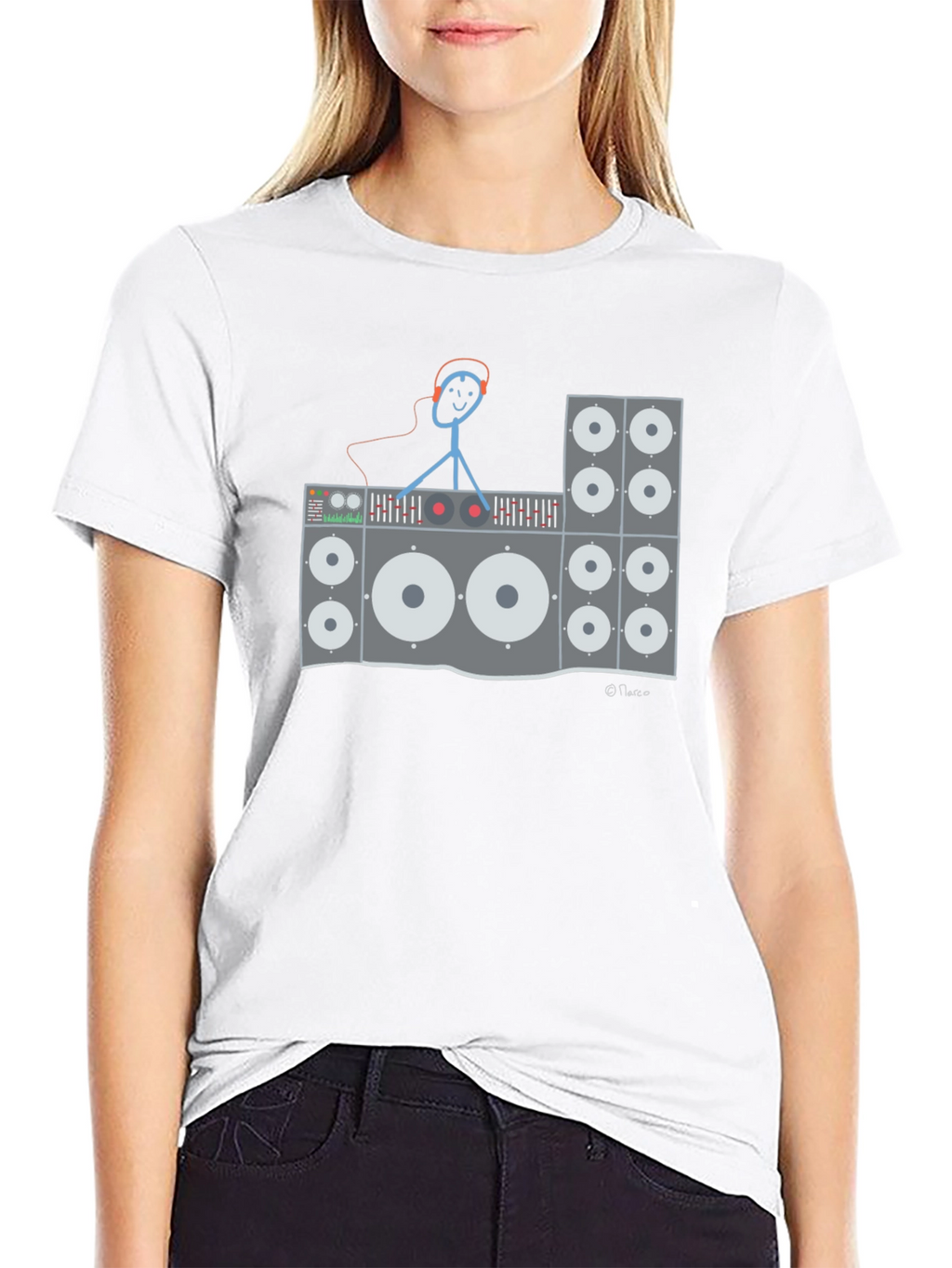 DJ Stick Figure Graphic T-Shirt - Black