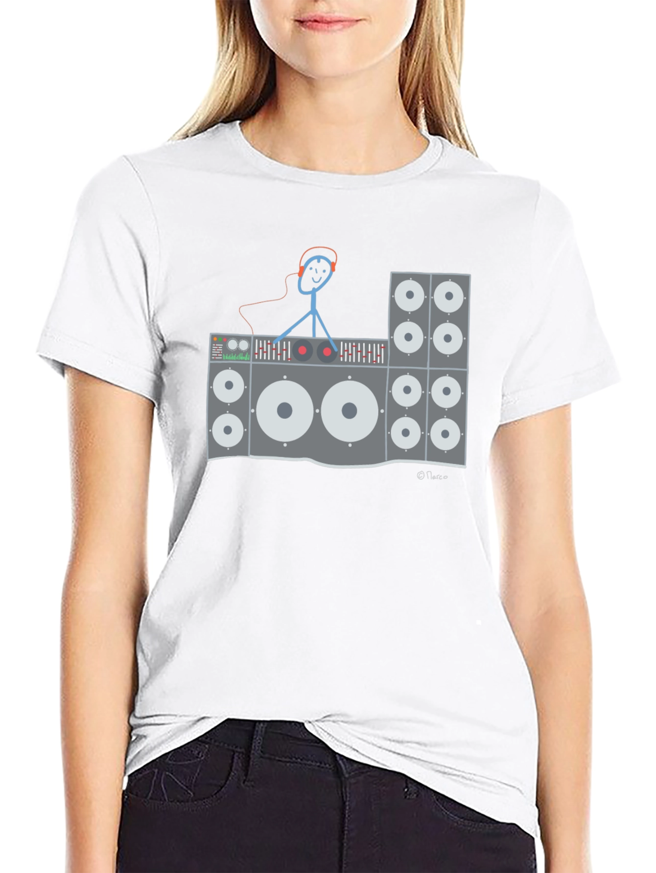 DJ Stick Figure Graphic T-Shirt - Black