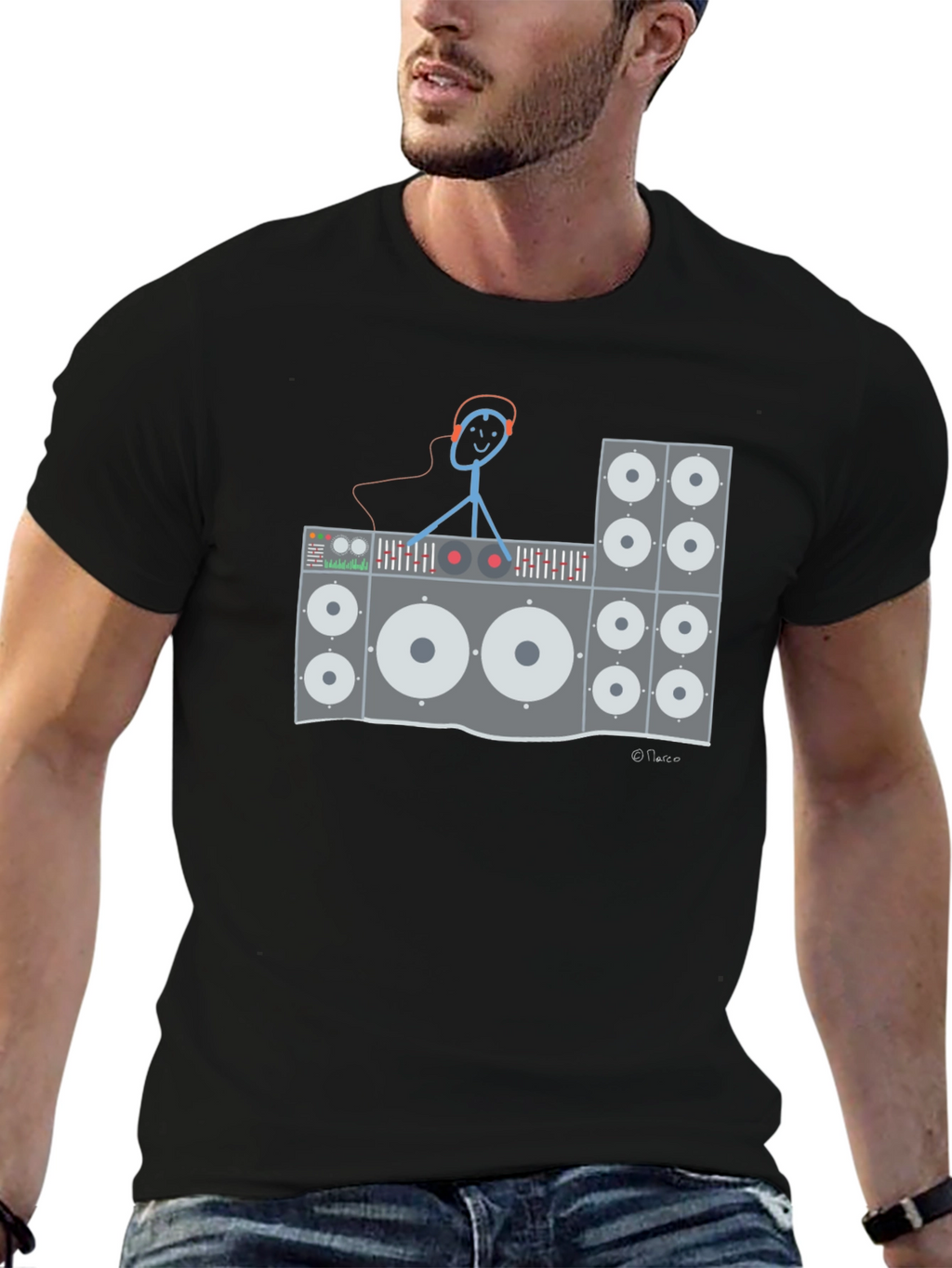 DJ Stick Figure Graphic T-Shirt - Black