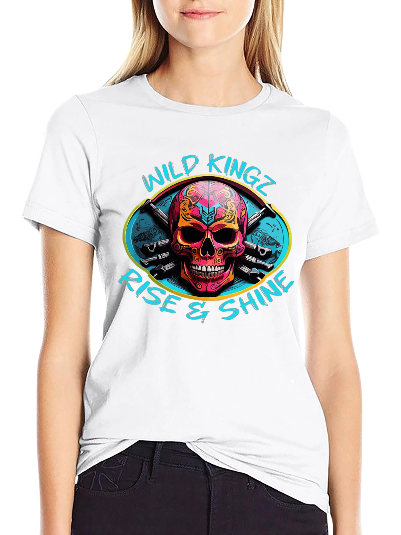 Wild Kingz Skull Graphic Black T-Shirt