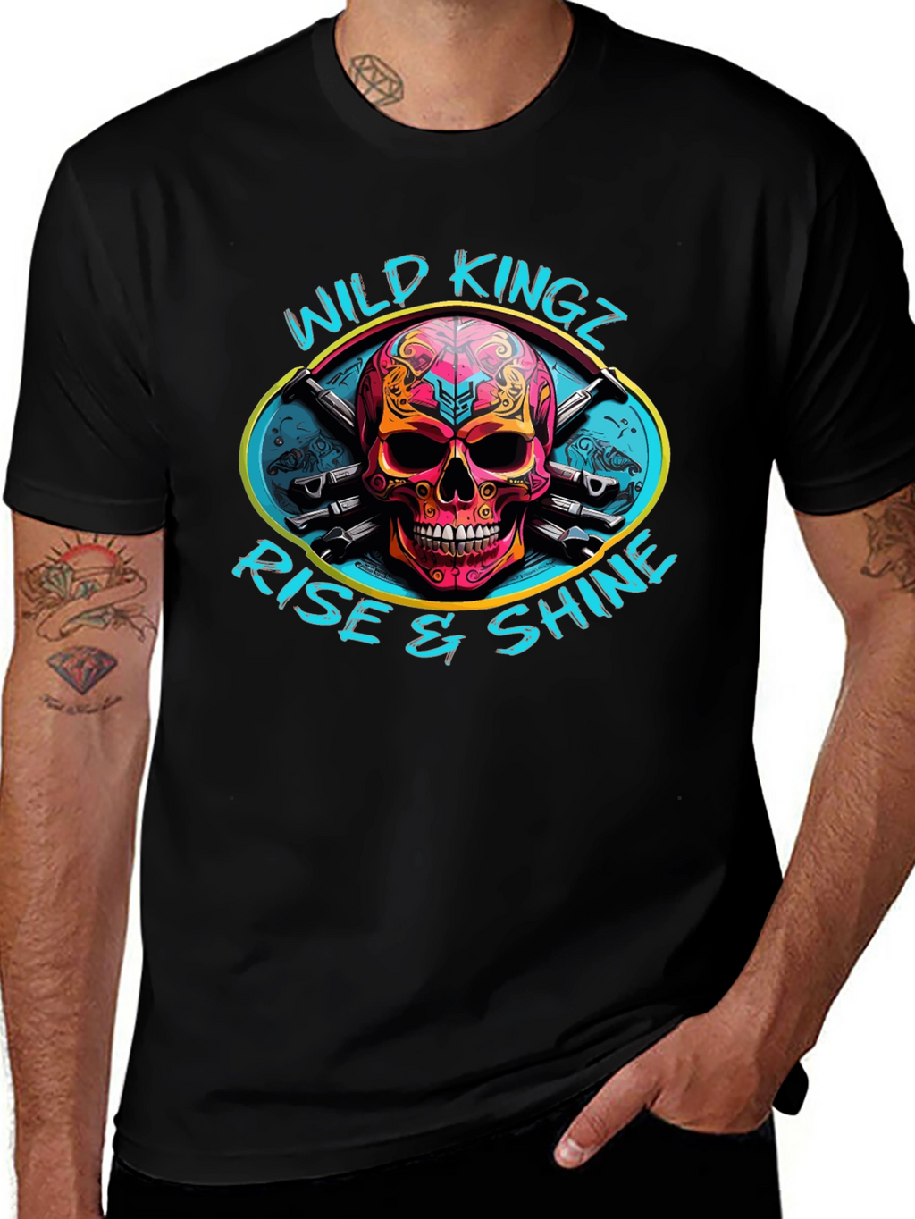 Wild Kingz Skull Graphic Black T-Shirt