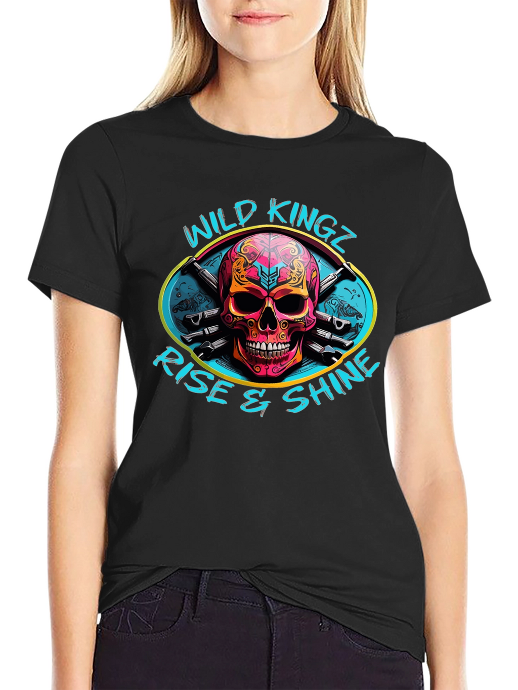 Wild Kingz Skull Graphic Black T-Shirt