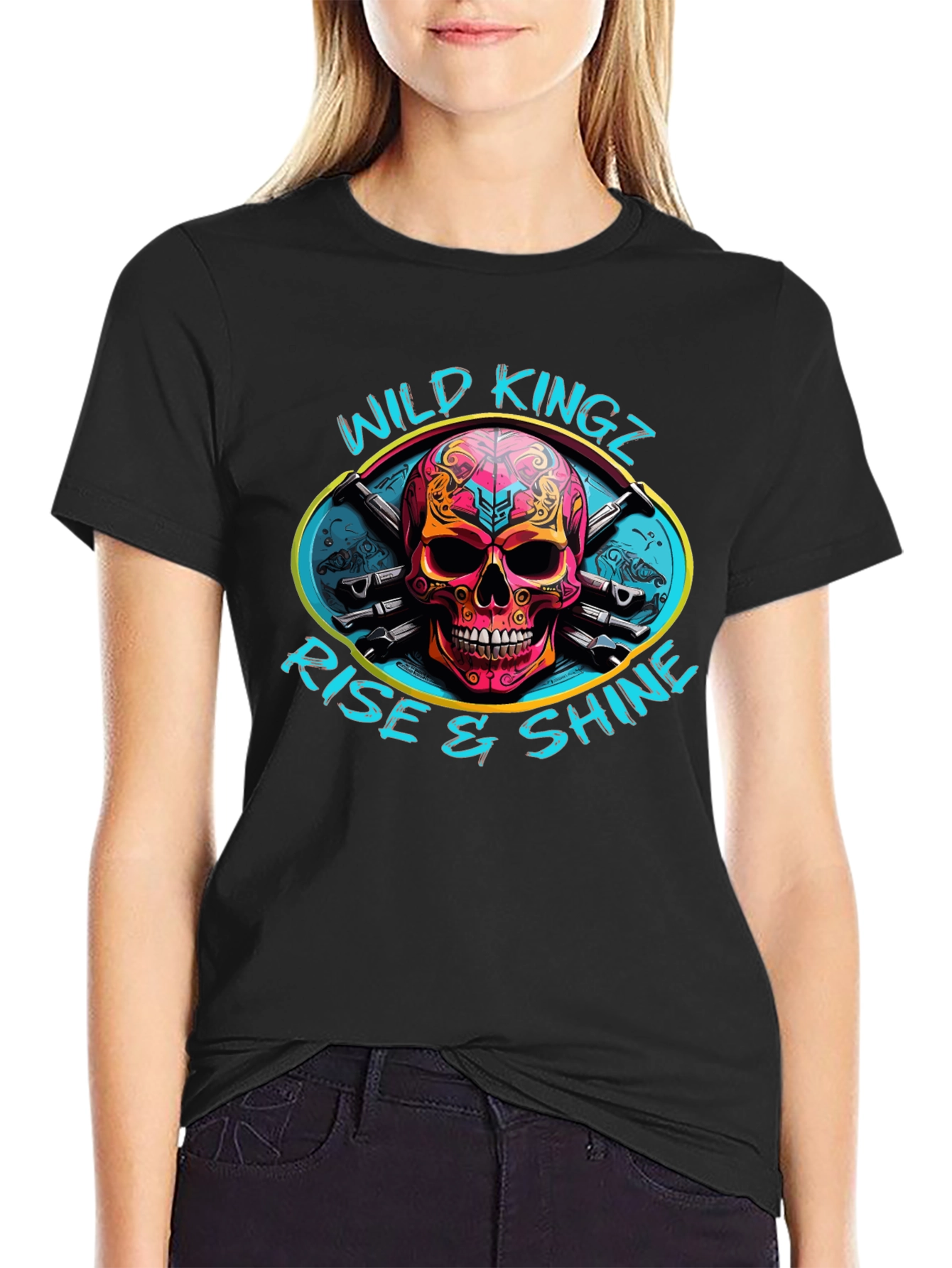 Wild Kingz Skull Graphic Black T-Shirt