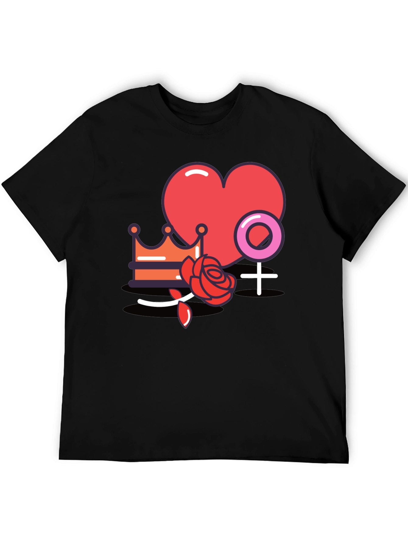 Heart Crown Rose Graphic Black T-Shirt