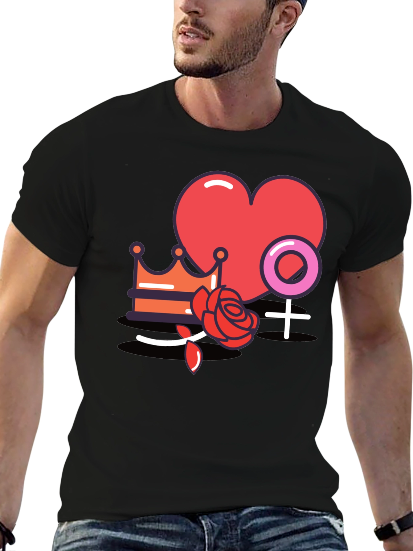 Heart Crown Rose Graphic Black T-Shirt