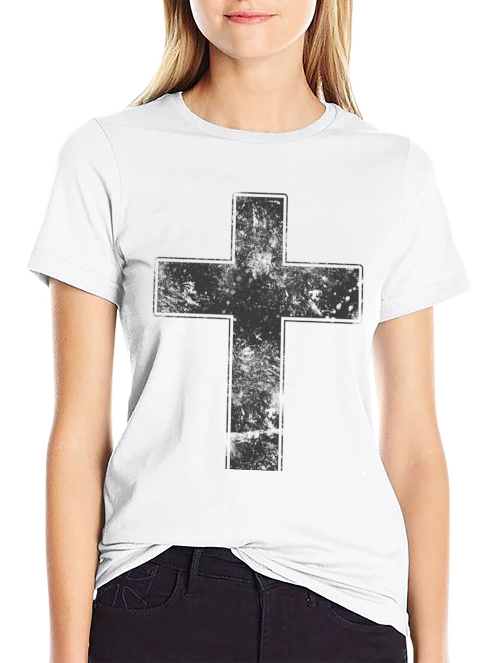 Distressed Cross Graphic Black T-Shirt