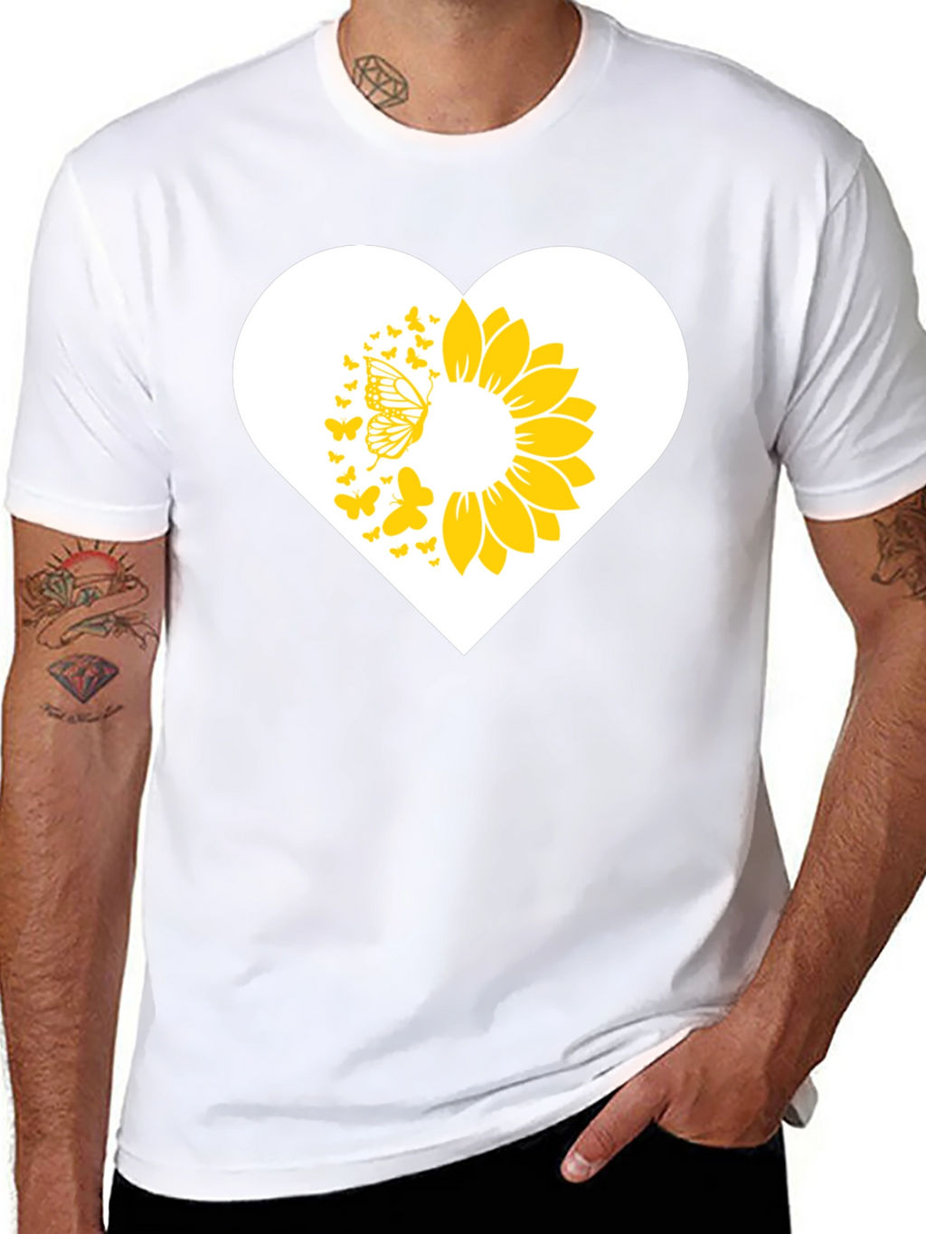 Sunflower Butterfly Heart Graphic Tee