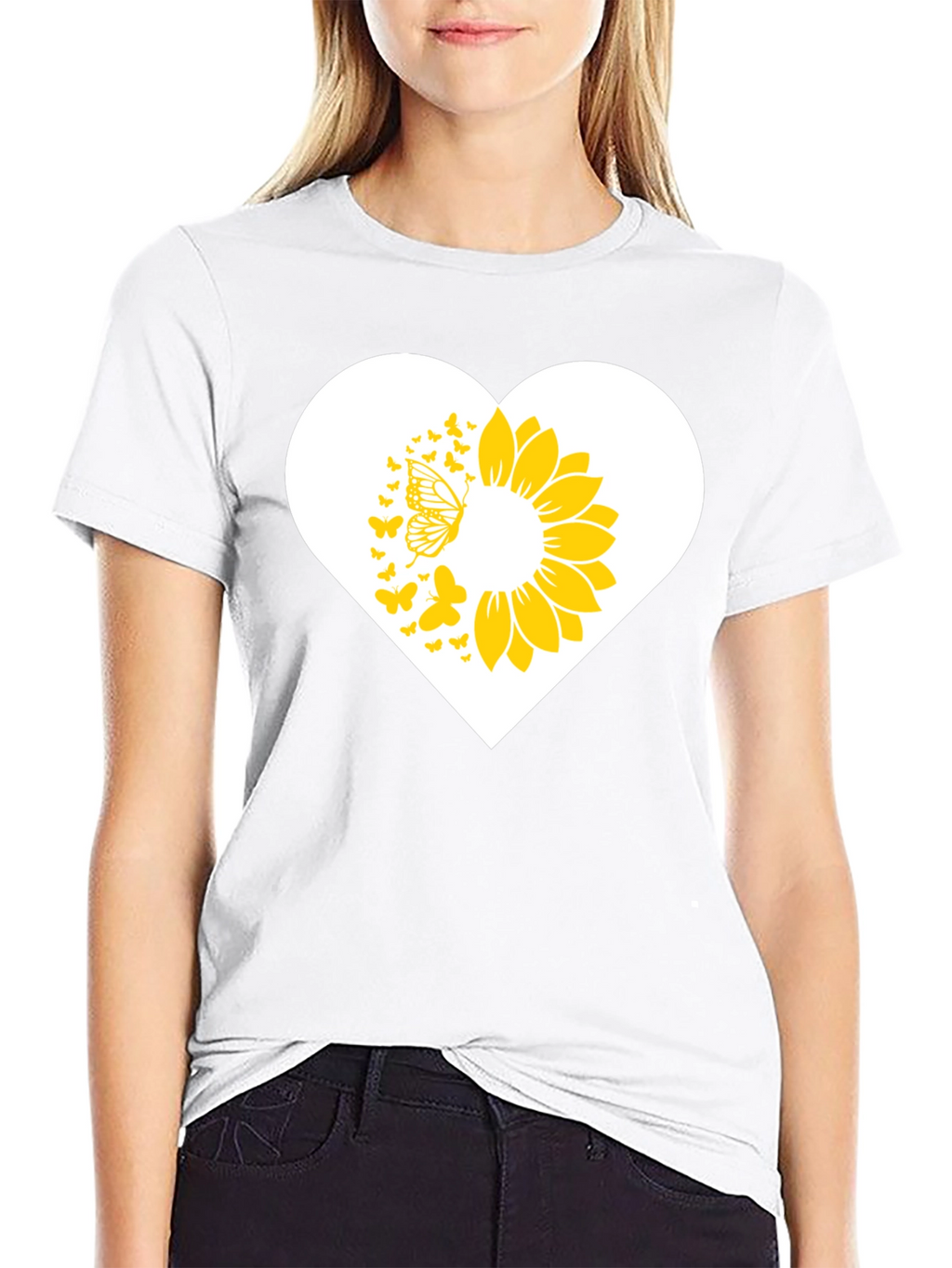 Sunflower Butterfly Heart Graphic Tee