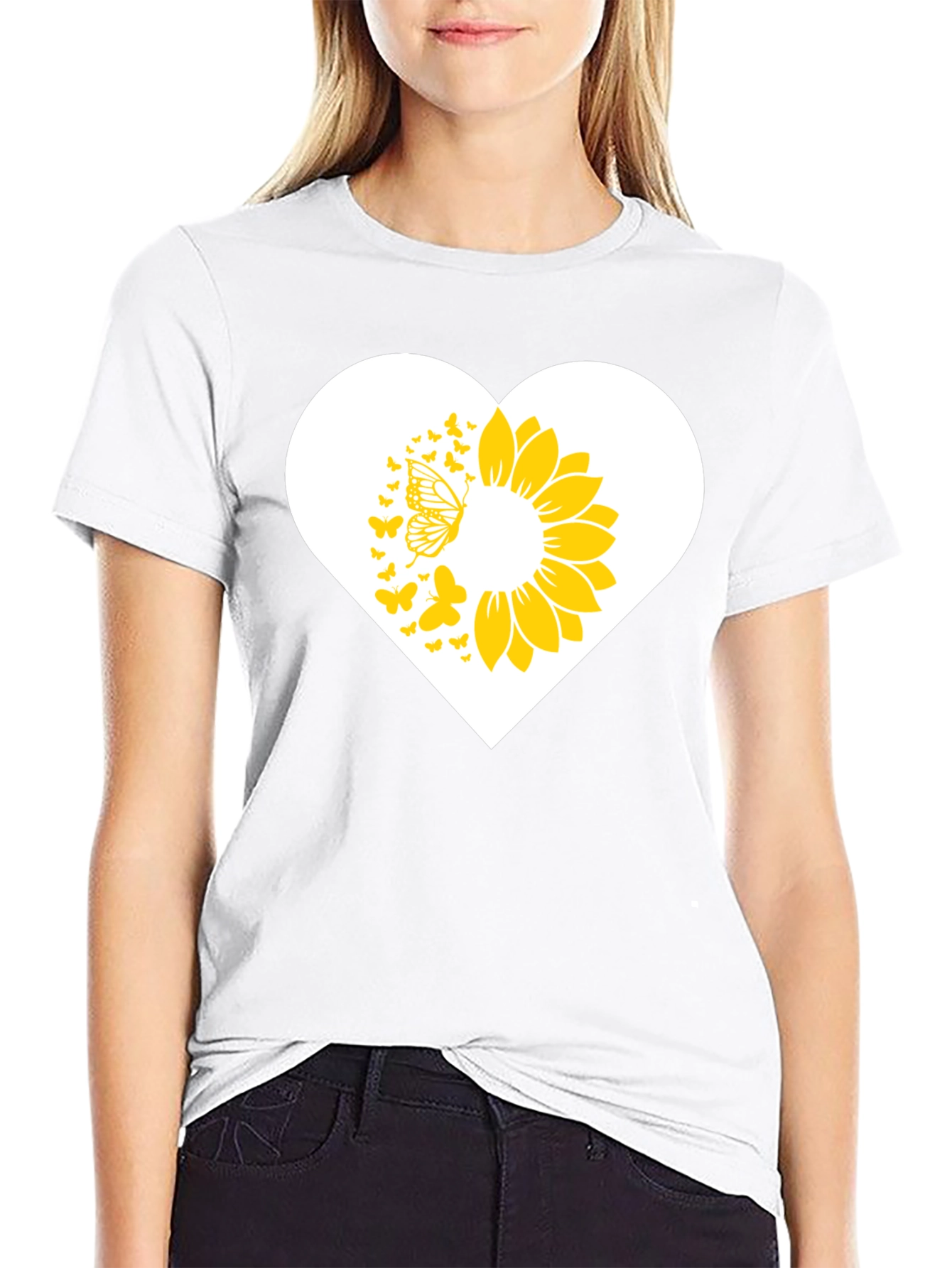 Sunflower Butterfly Heart Graphic Tee