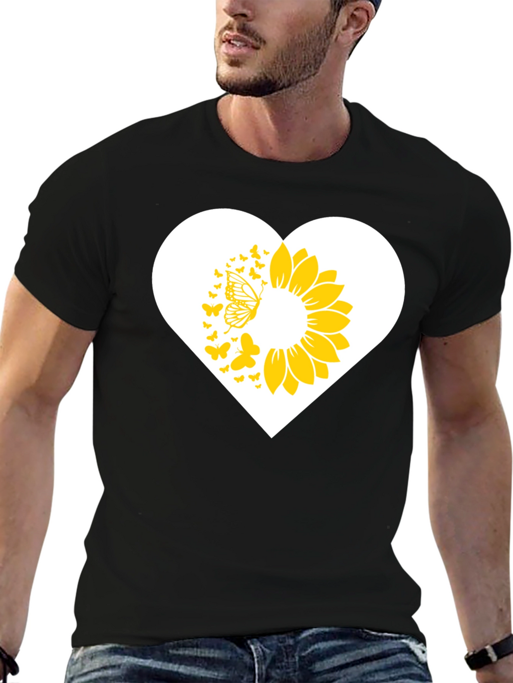 Sunflower Butterfly Heart Graphic Tee