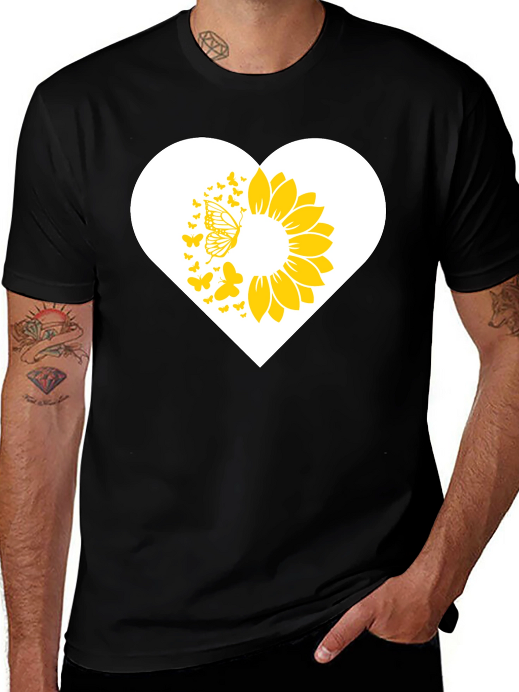 Sunflower Butterfly Heart Graphic Tee