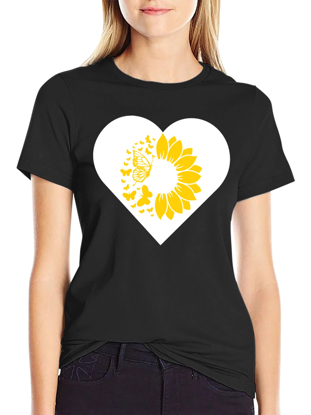 Sunflower Butterfly Heart Graphic Tee