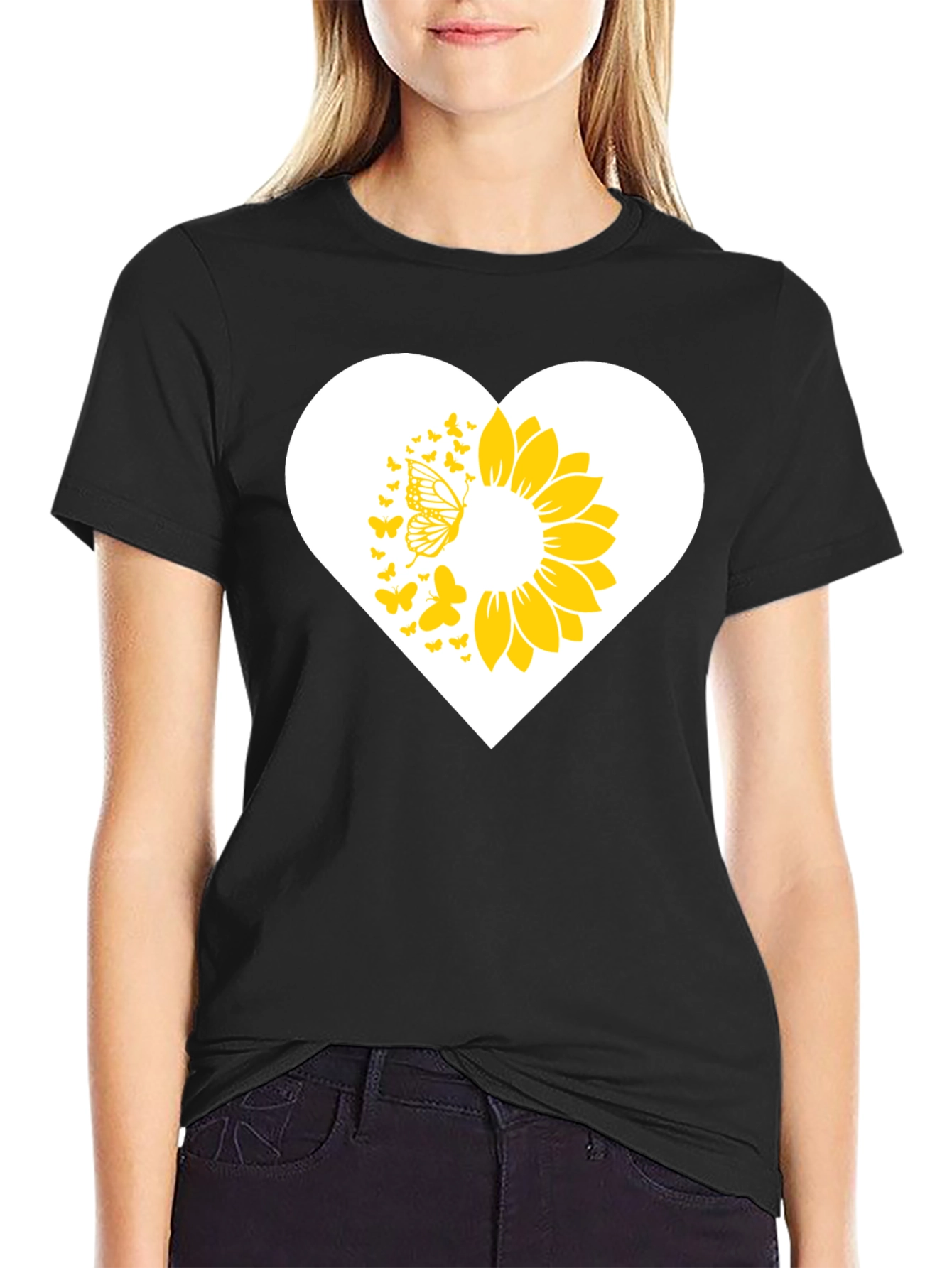 Sunflower Butterfly Heart Graphic Tee
