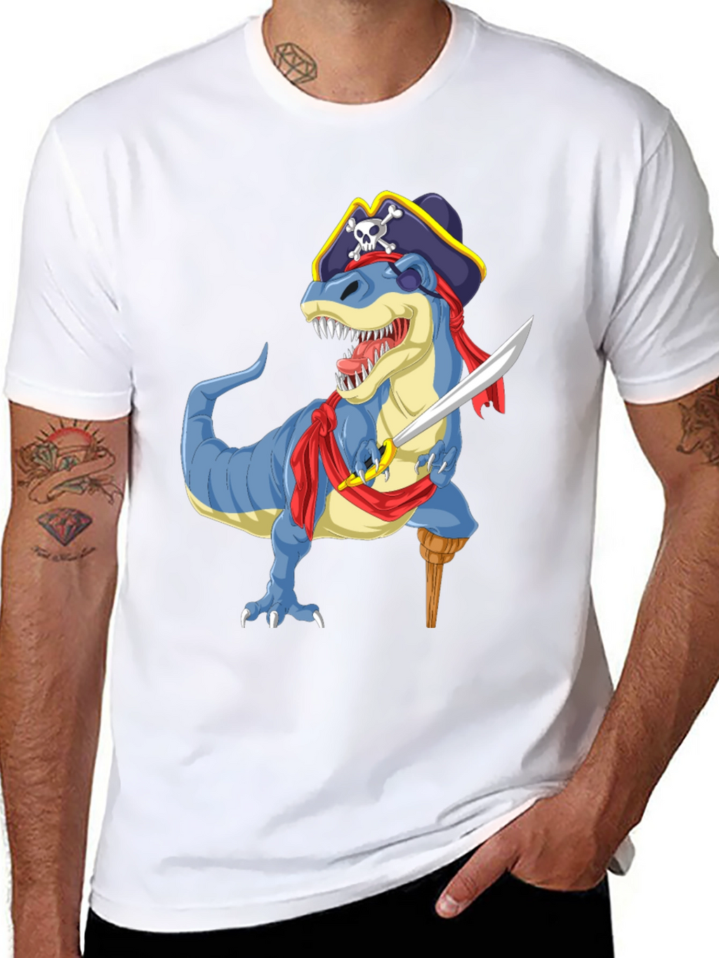 Pirate Dinosaur Graphic T-Shirt - Fun Novelty Tee