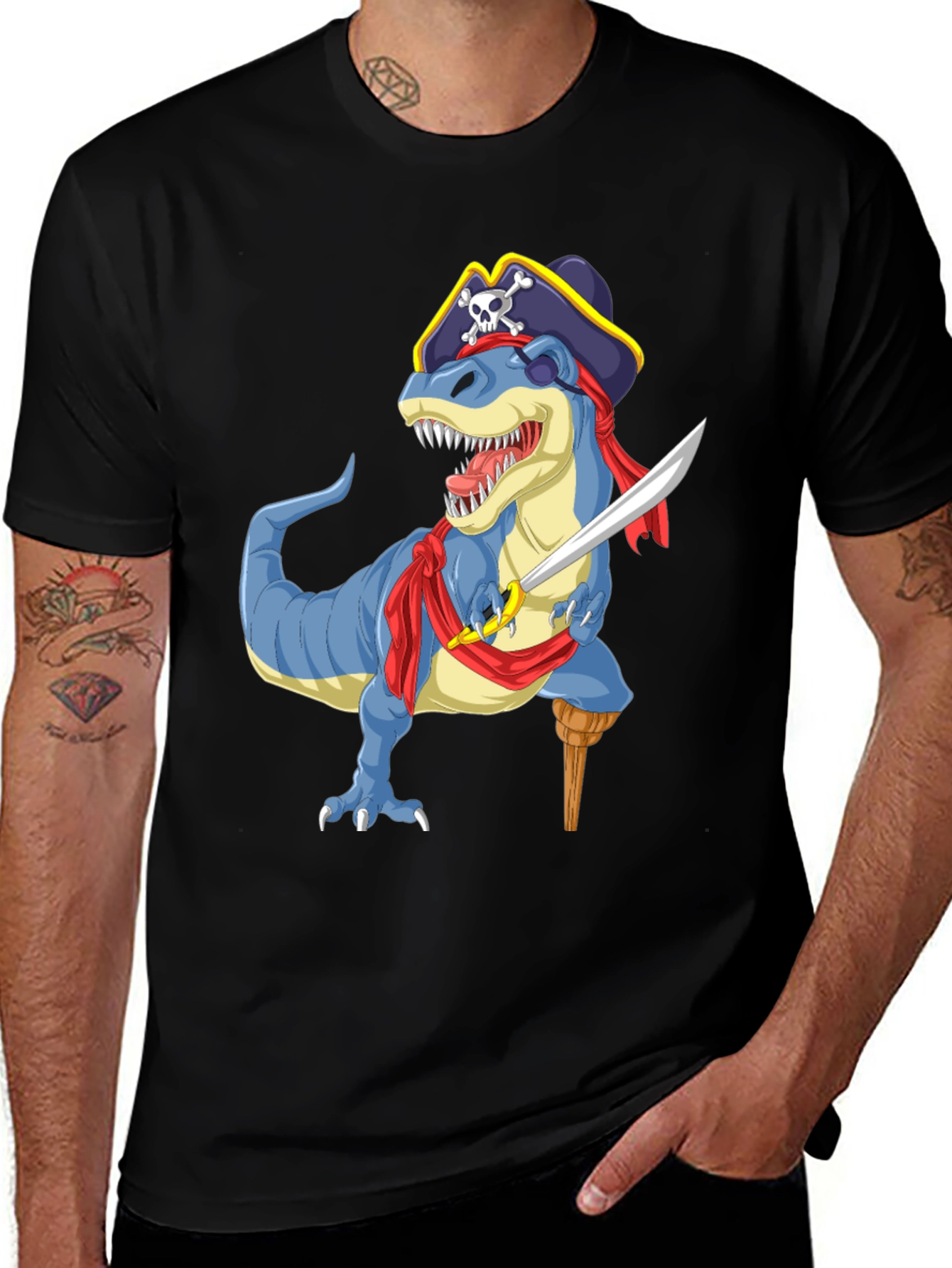 Pirate Dinosaur Graphic T-Shirt - Fun Novelty Tee