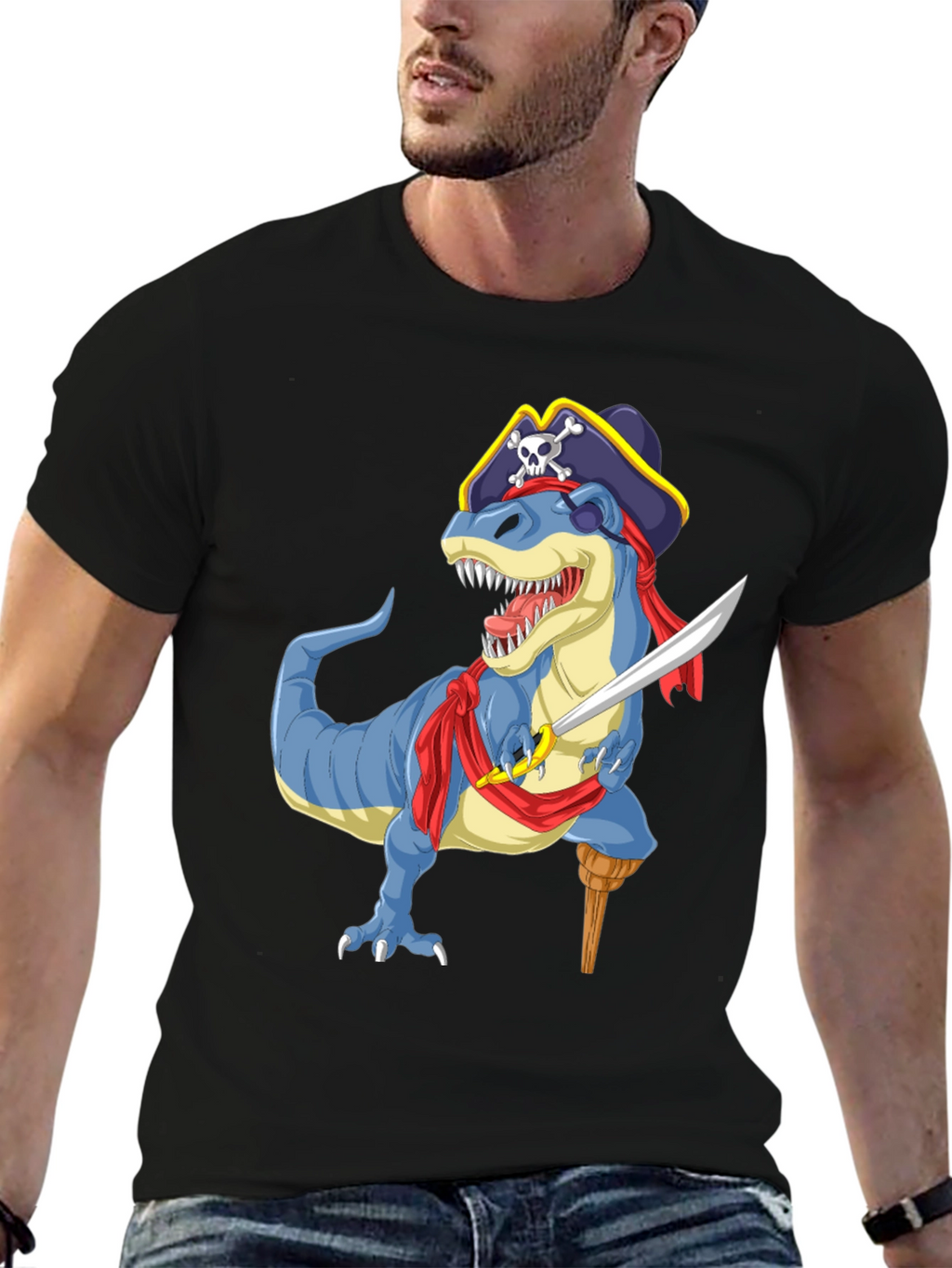 Pirate Dinosaur Graphic T-Shirt - Fun Novelty Tee