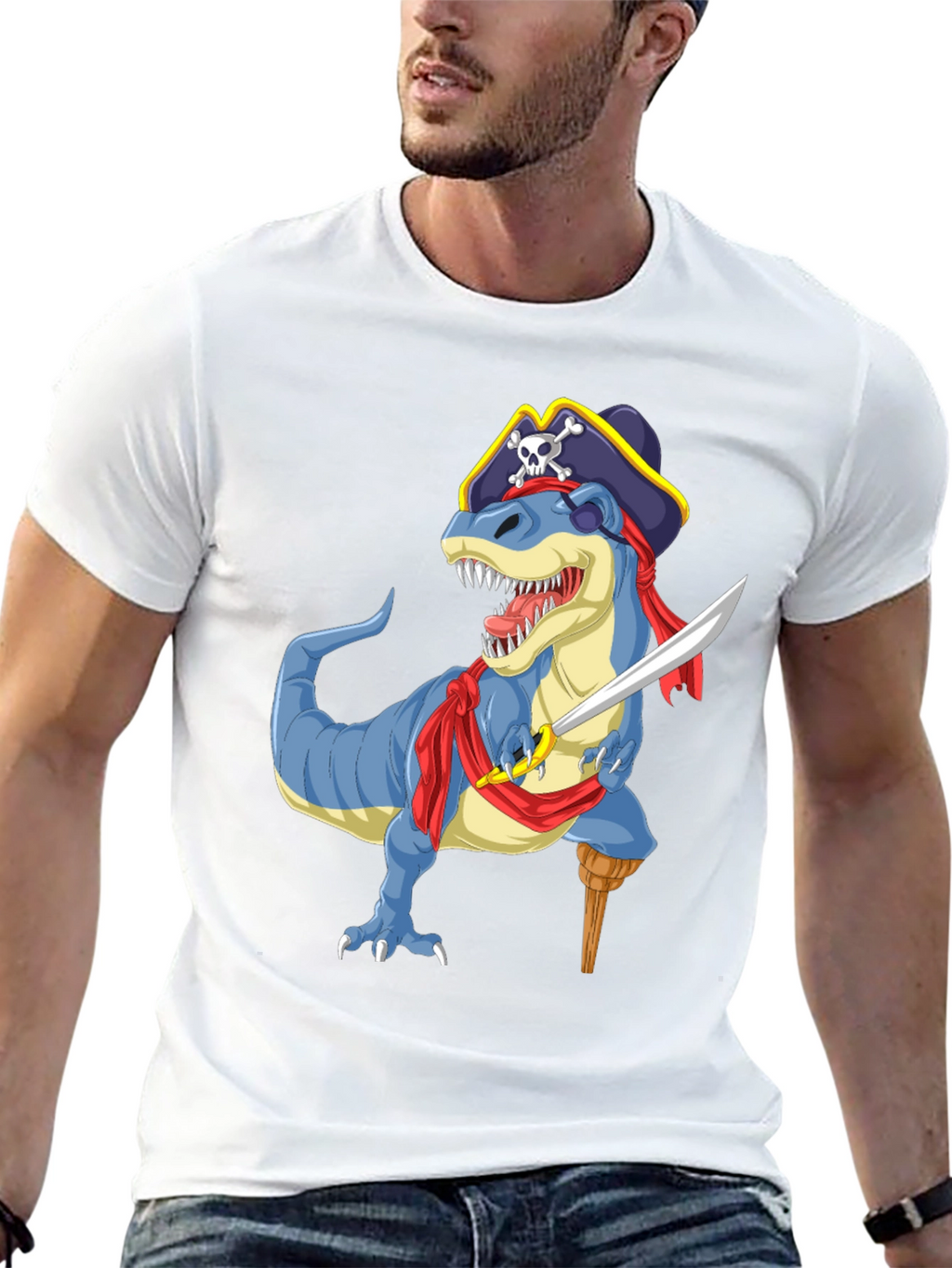 Pirate Dinosaur Graphic T-Shirt - Fun Novelty Tee