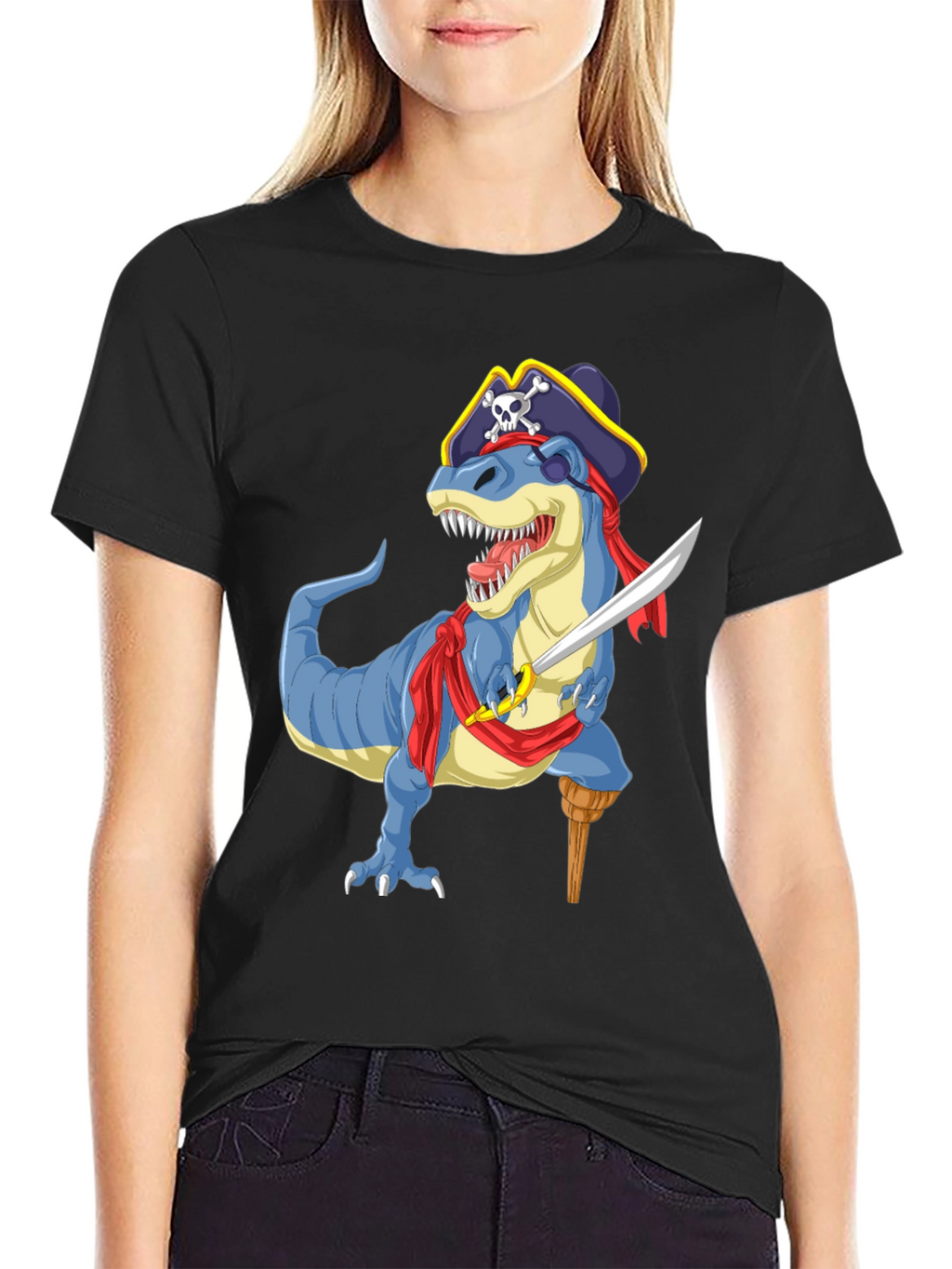 Pirate Dinosaur Graphic T-Shirt - Fun Novelty Tee