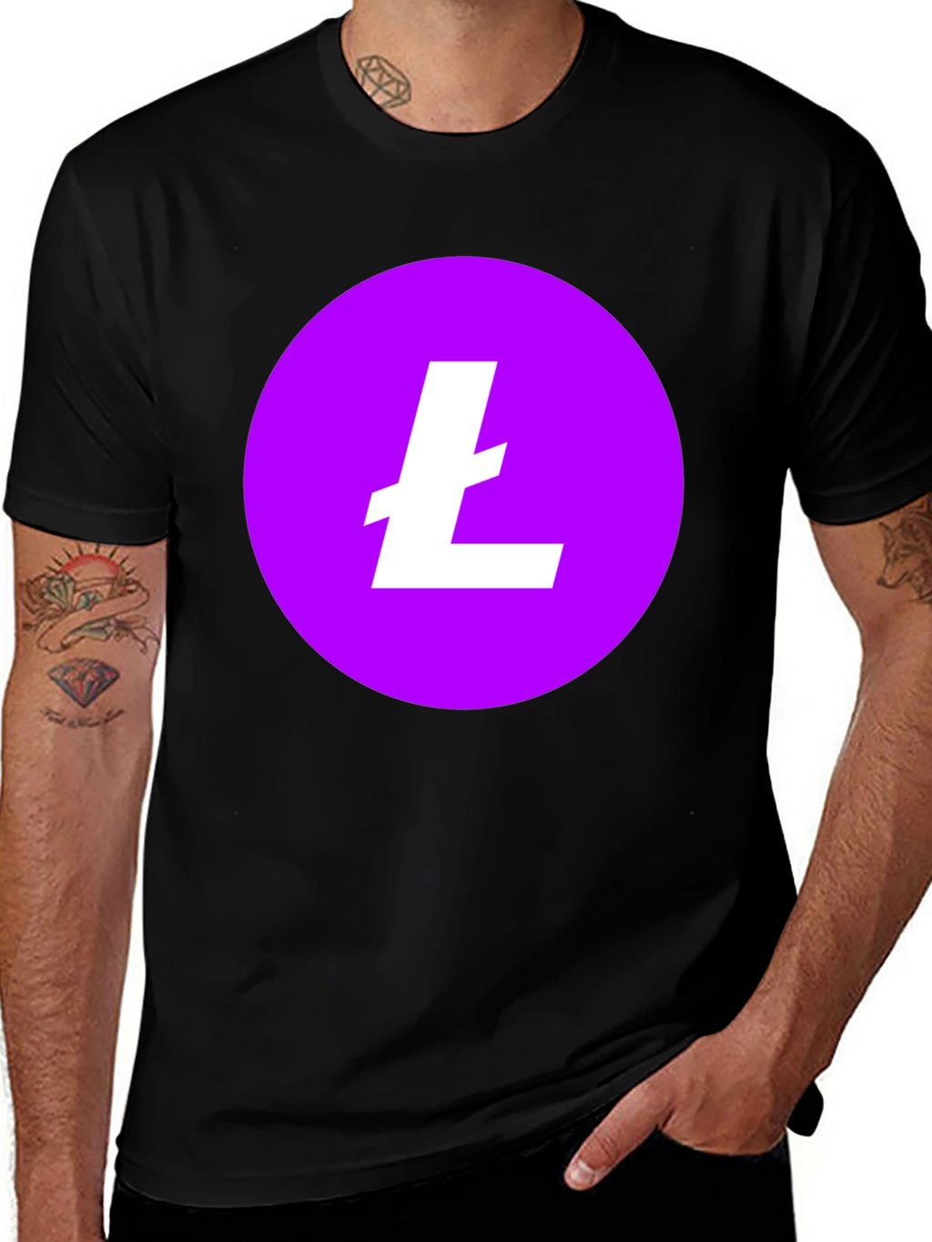 Litecoin Crypto T-Shirt - Round Purple Logo Black Tee