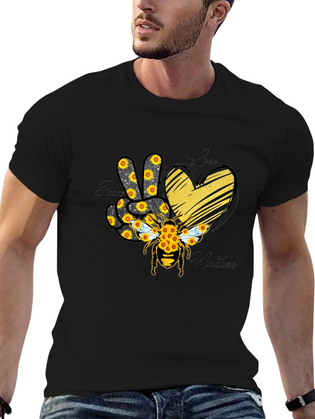 Peace Love Kindness Sunflower Bee T-Shirt