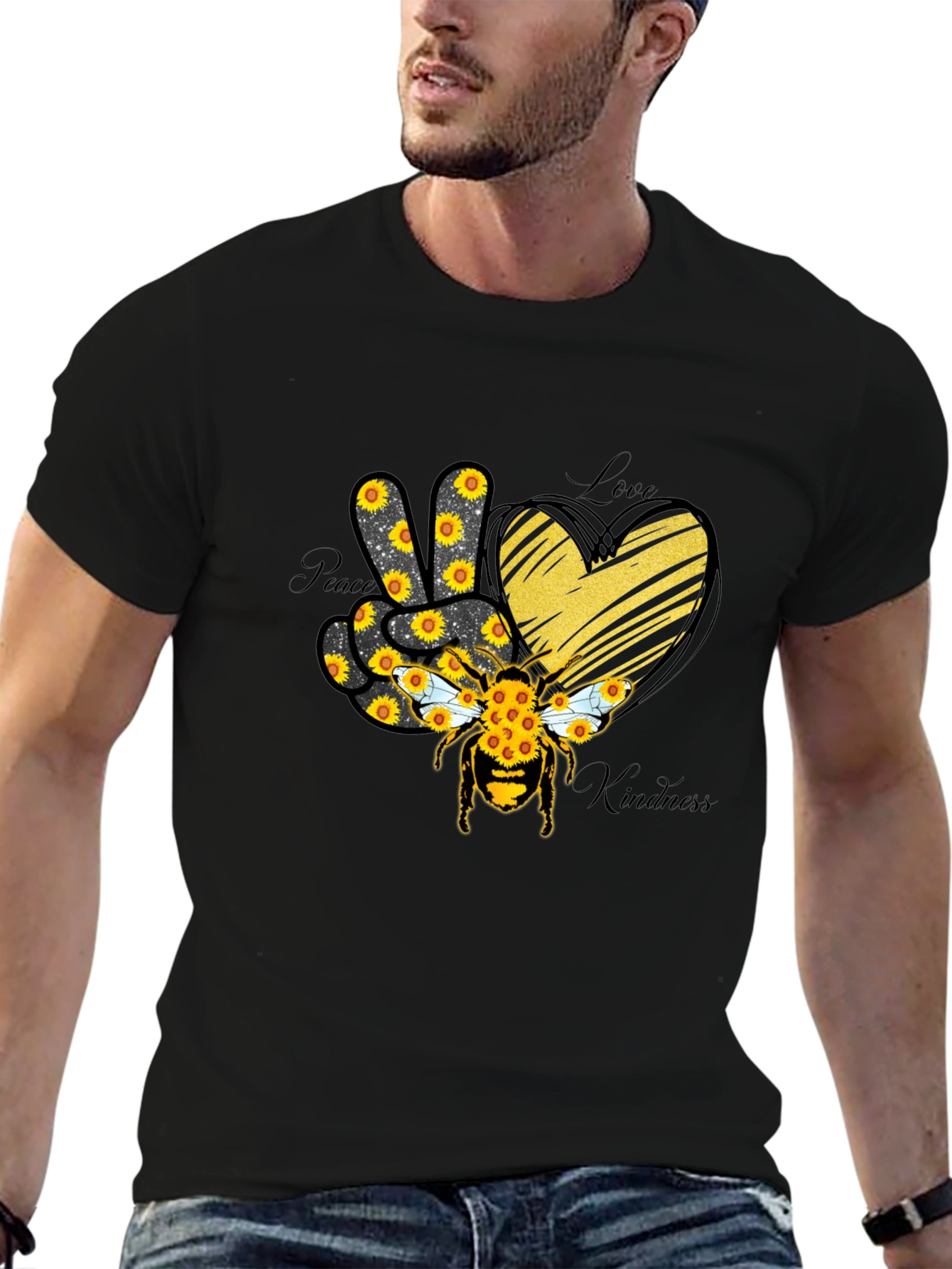 Peace Love Kindness Sunflower Bee T-Shirt