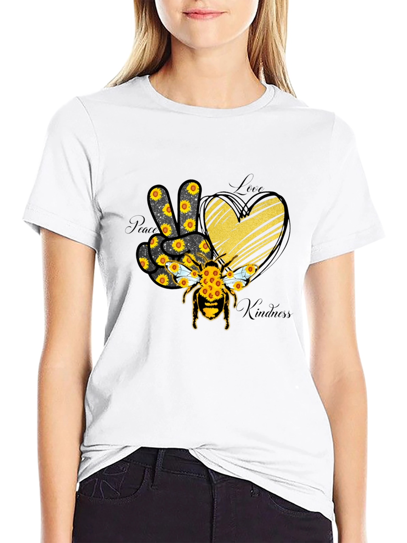 Peace Love Kindness Sunflower Bee T-Shirt