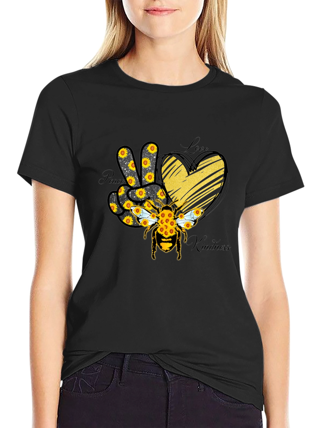 Peace Love Kindness Sunflower Bee T-Shirt