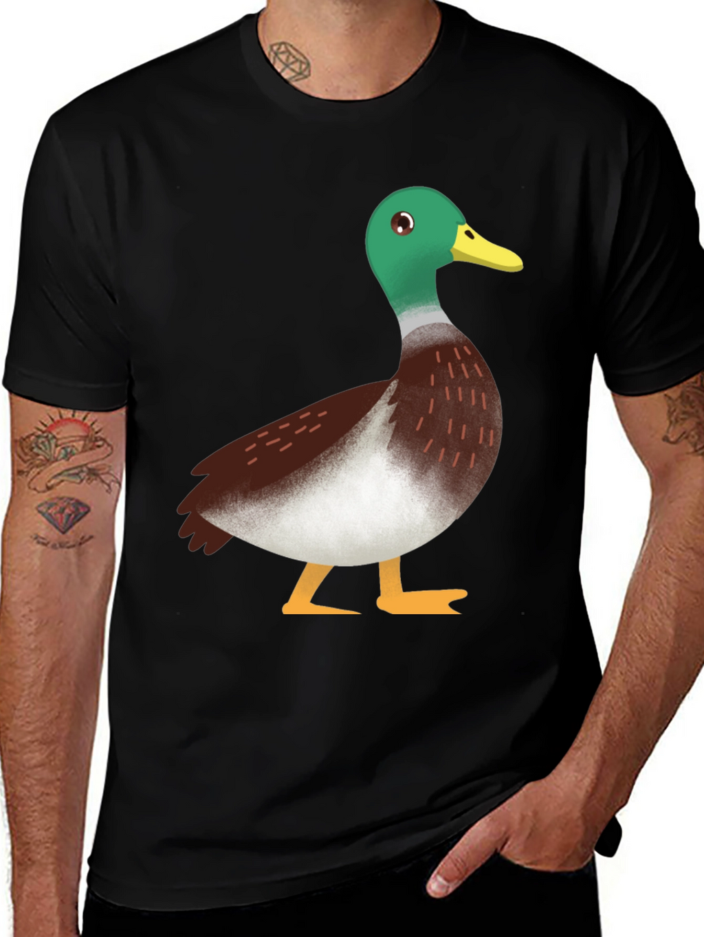 Duck Graphic Tee - Black Cotton Casual