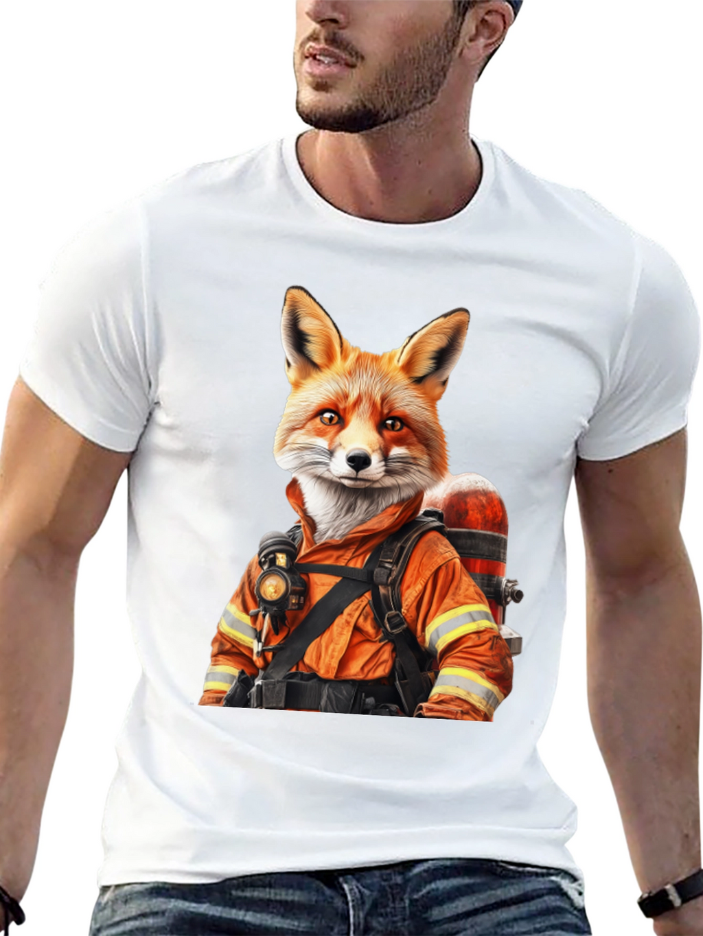 Firefighter Fox Graphic T-Shirt - Cool Animal Design