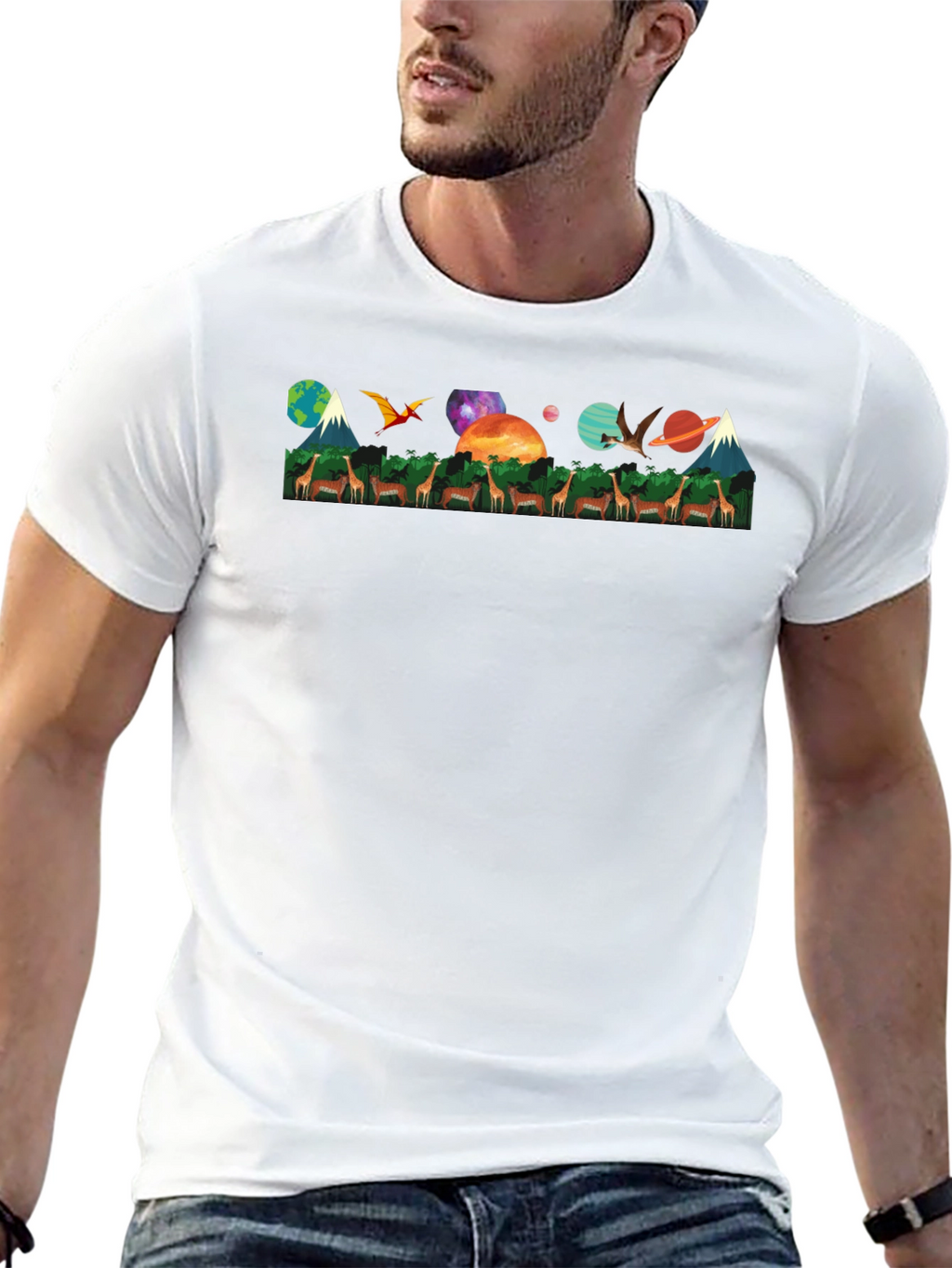 Nature & Space T-Shirt - Giraffe Earth Planets