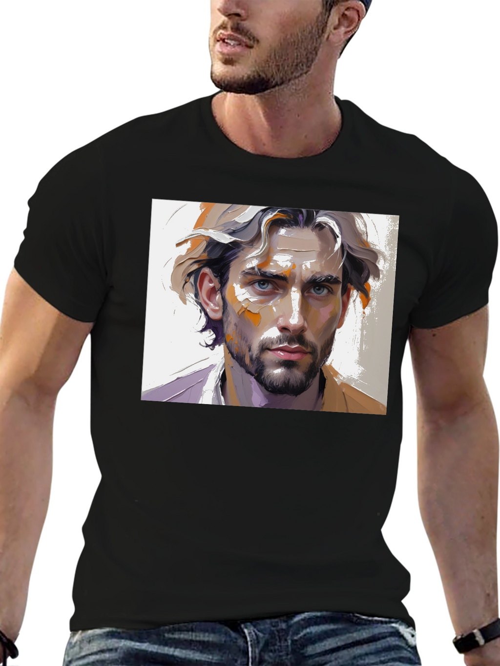 Artistic Mans Portrait Black T-Shirt