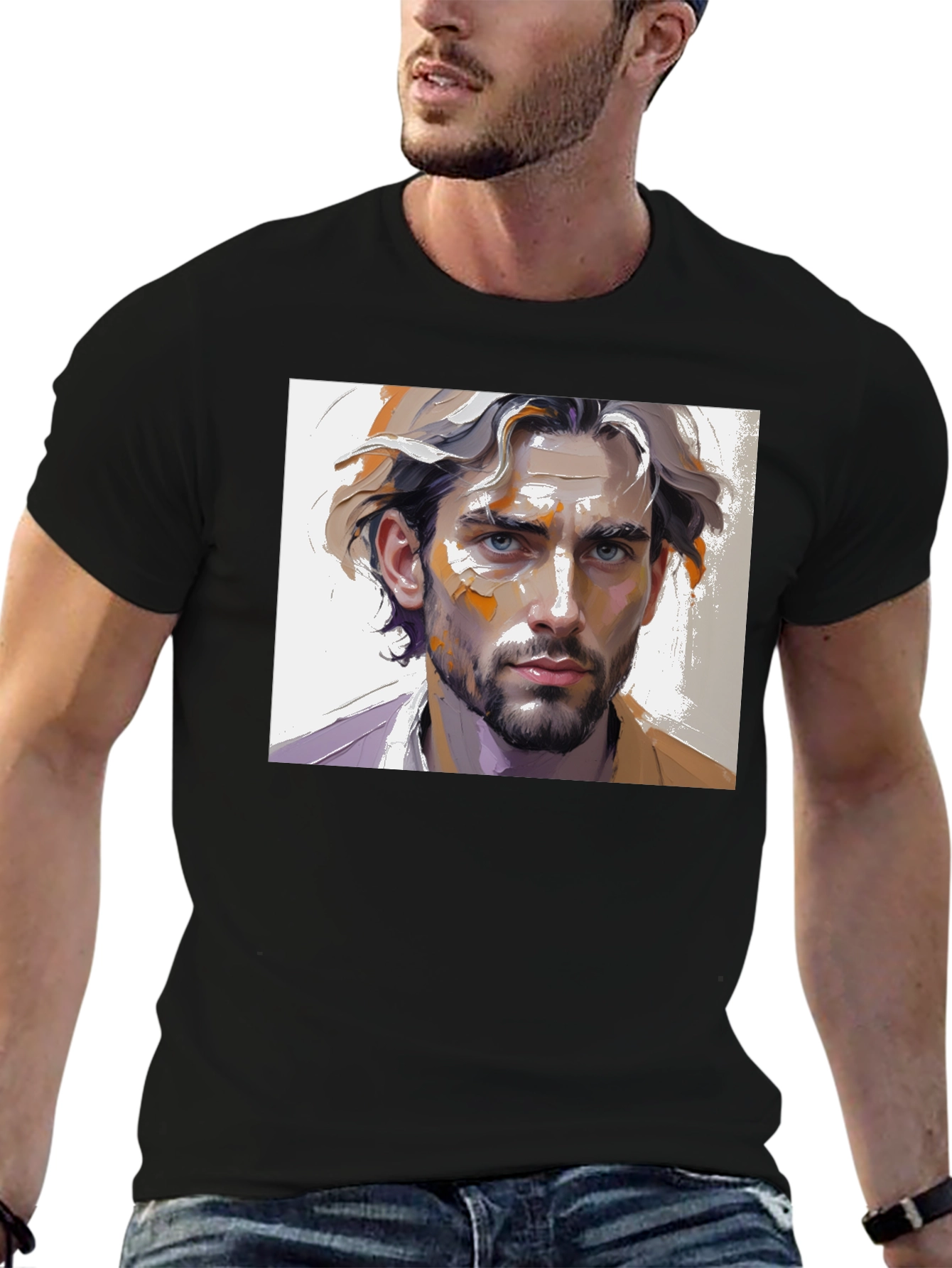 Artistic Mans Portrait Black T-Shirt