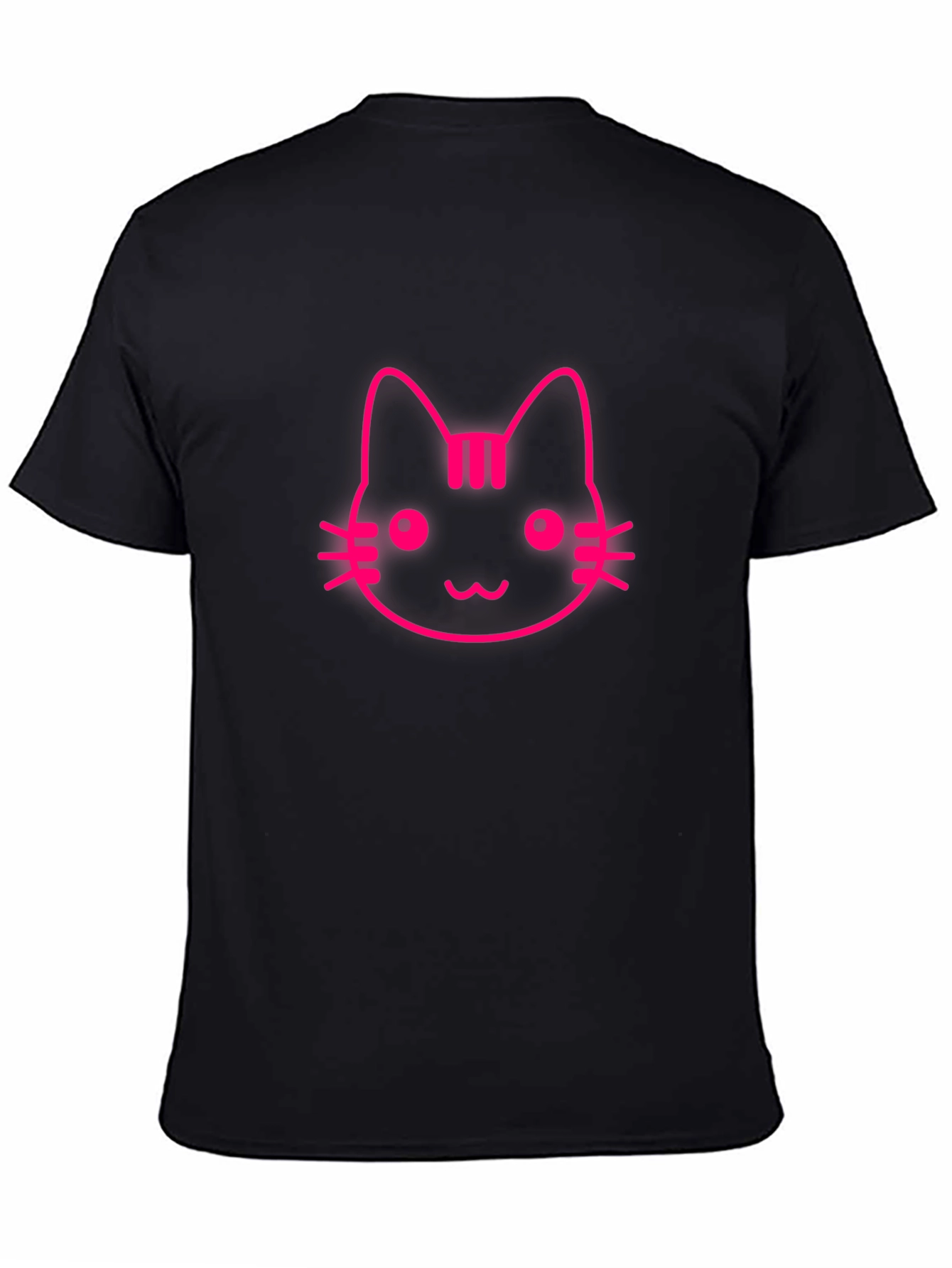 Pink Cat Graphic Black T-Shirt