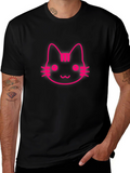 Pink Cat Graphic Black T-Shirt