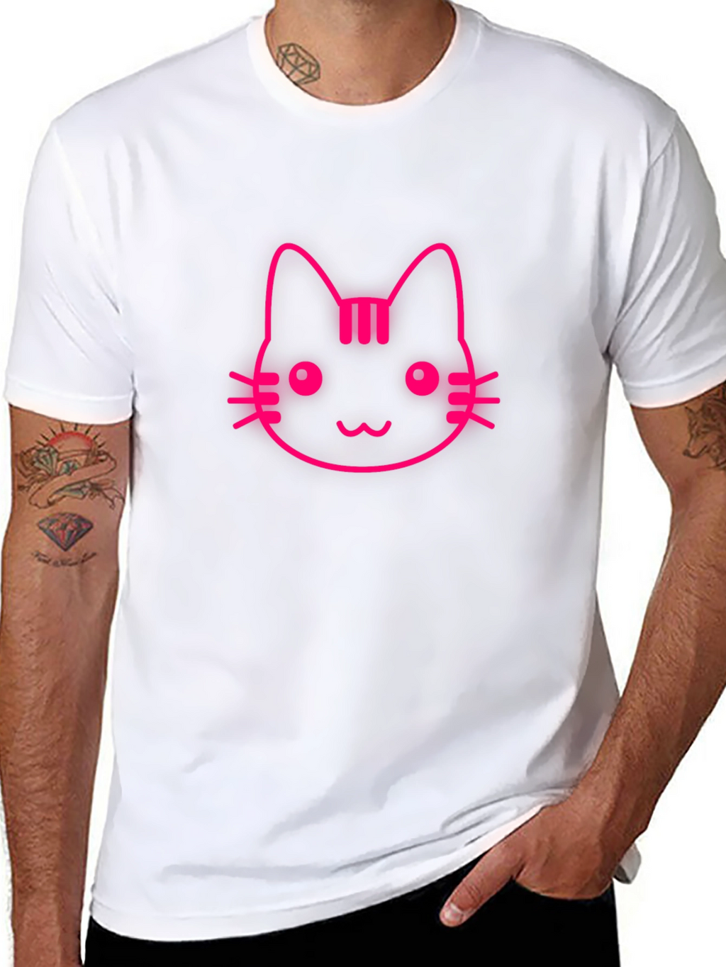 Pink Cat Graphic Black T-Shirt