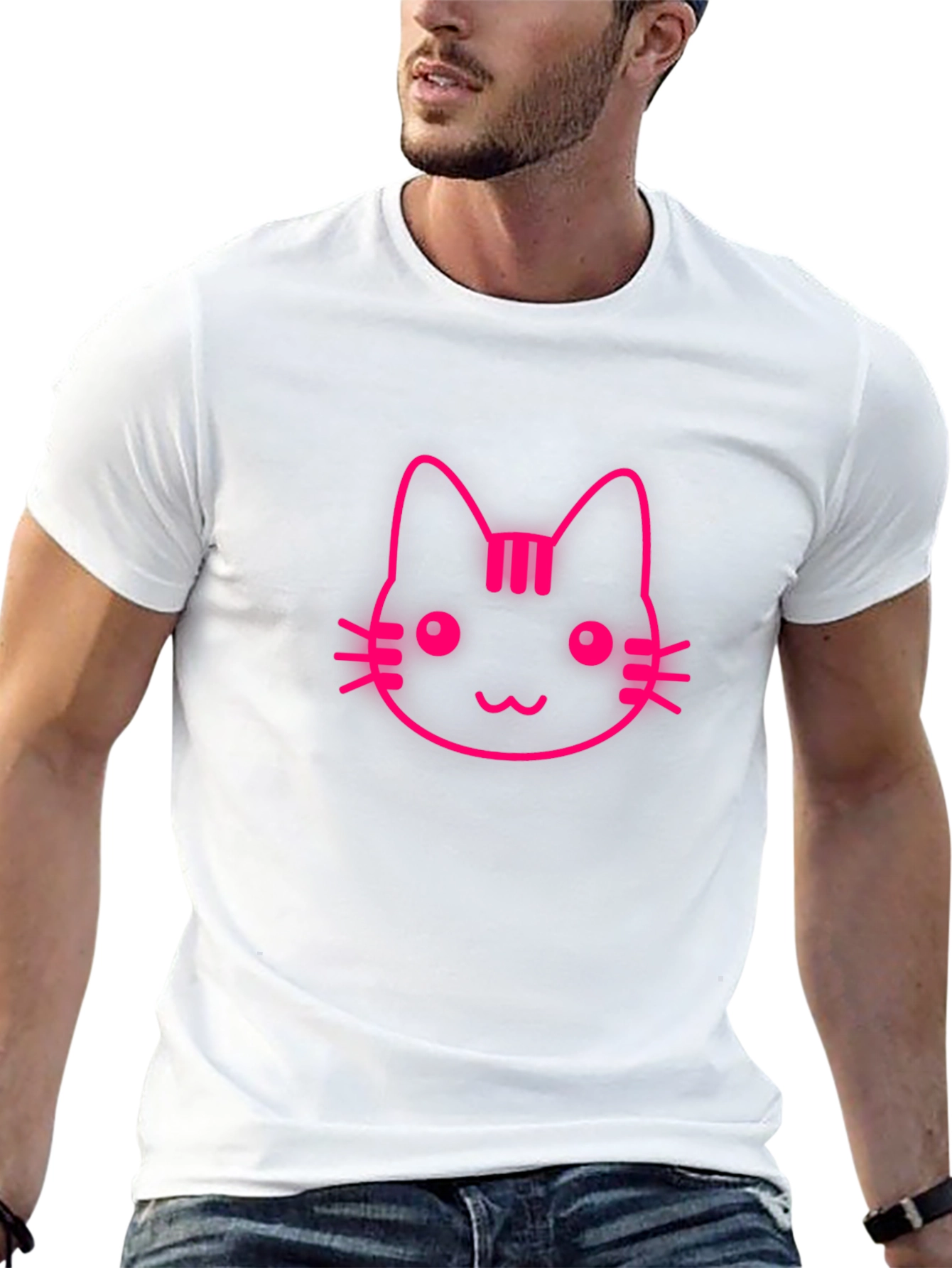 Pink Cat Graphic Black T-Shirt