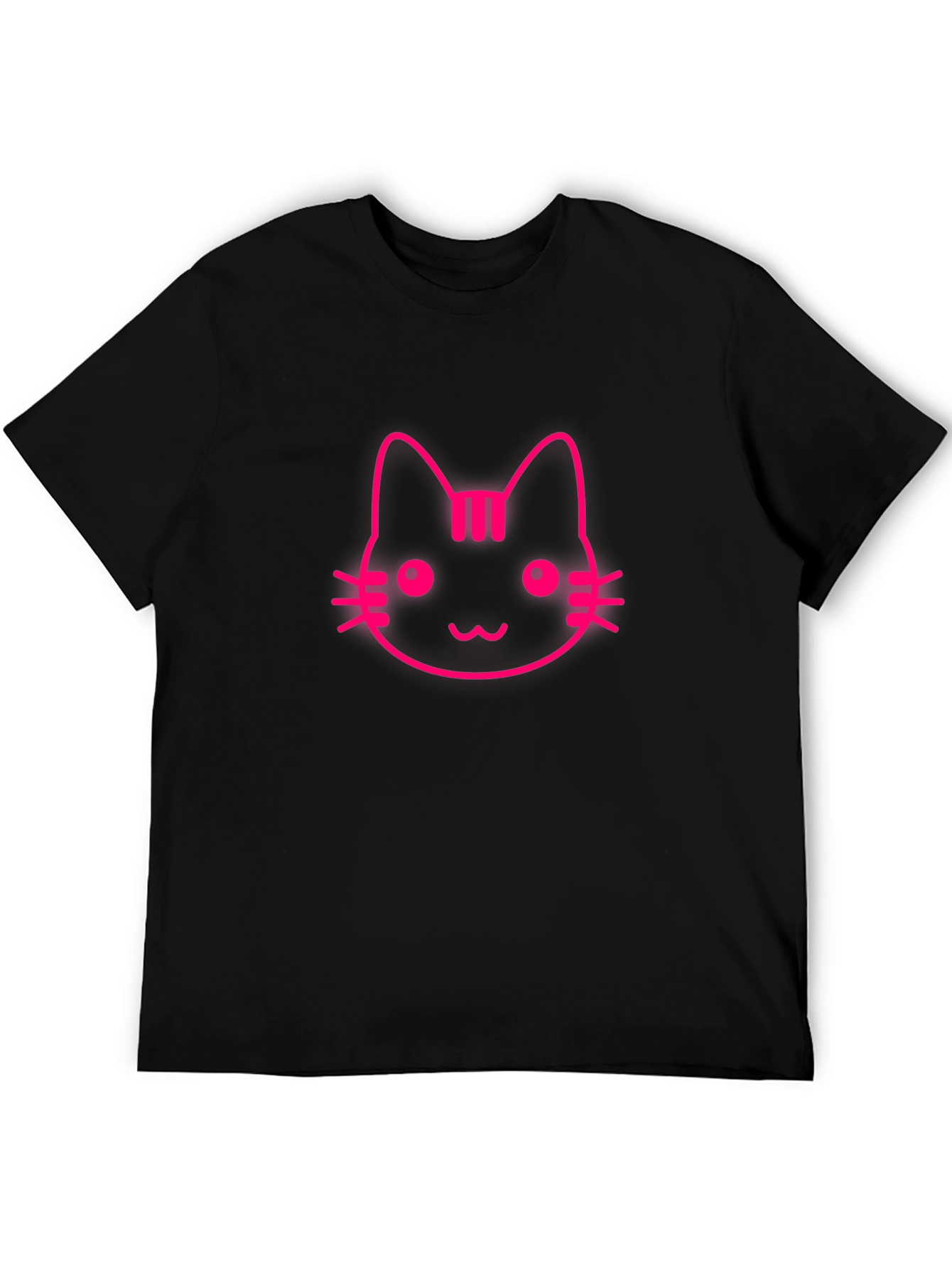 Pink Cat Graphic Black T-Shirt